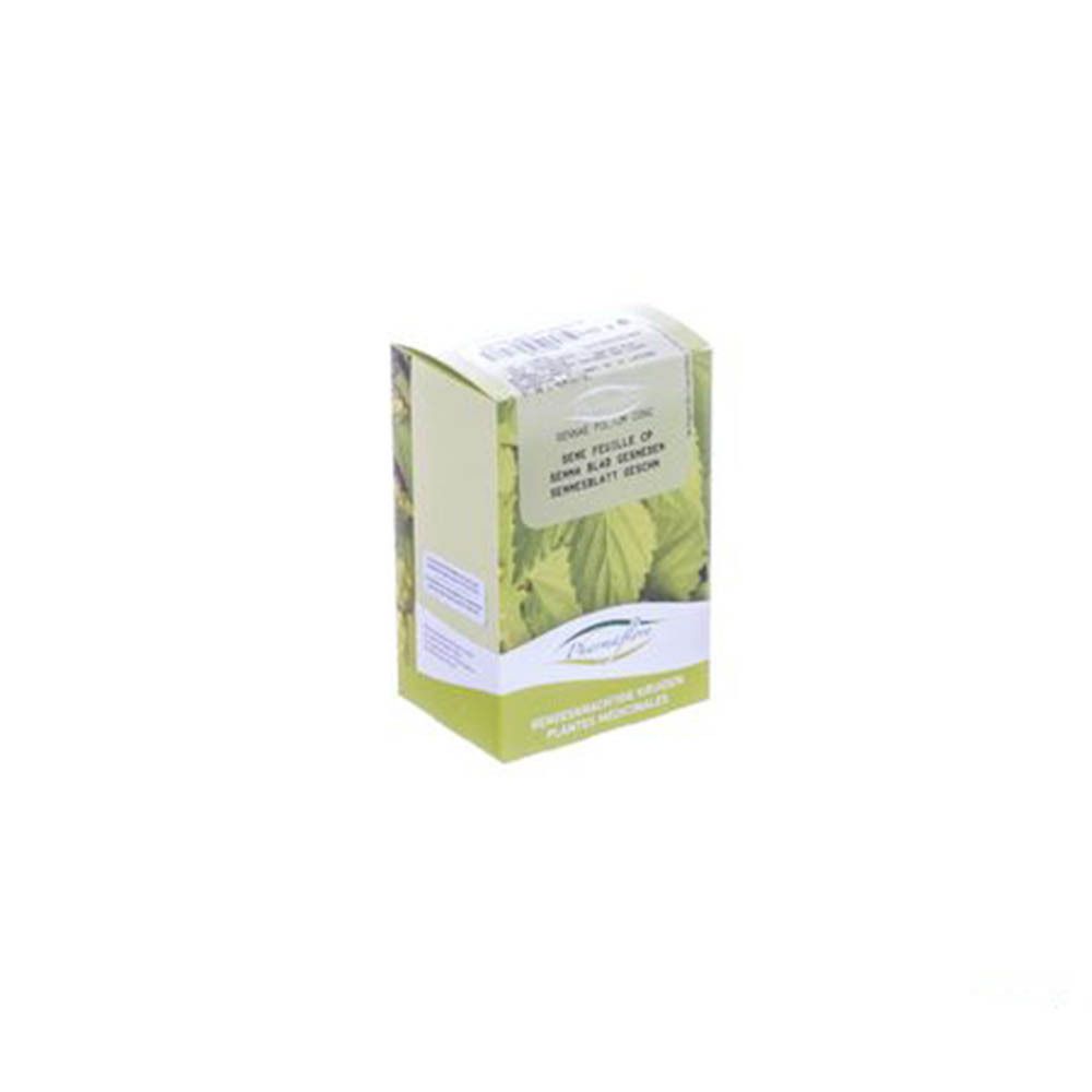 Emballage Pharmaflore Séné Feuille Coupée. Vert et blanc. Texte: Senne Blatt Gesneden, Sene Feuille Coupée, Senesblätter Geschnitten.