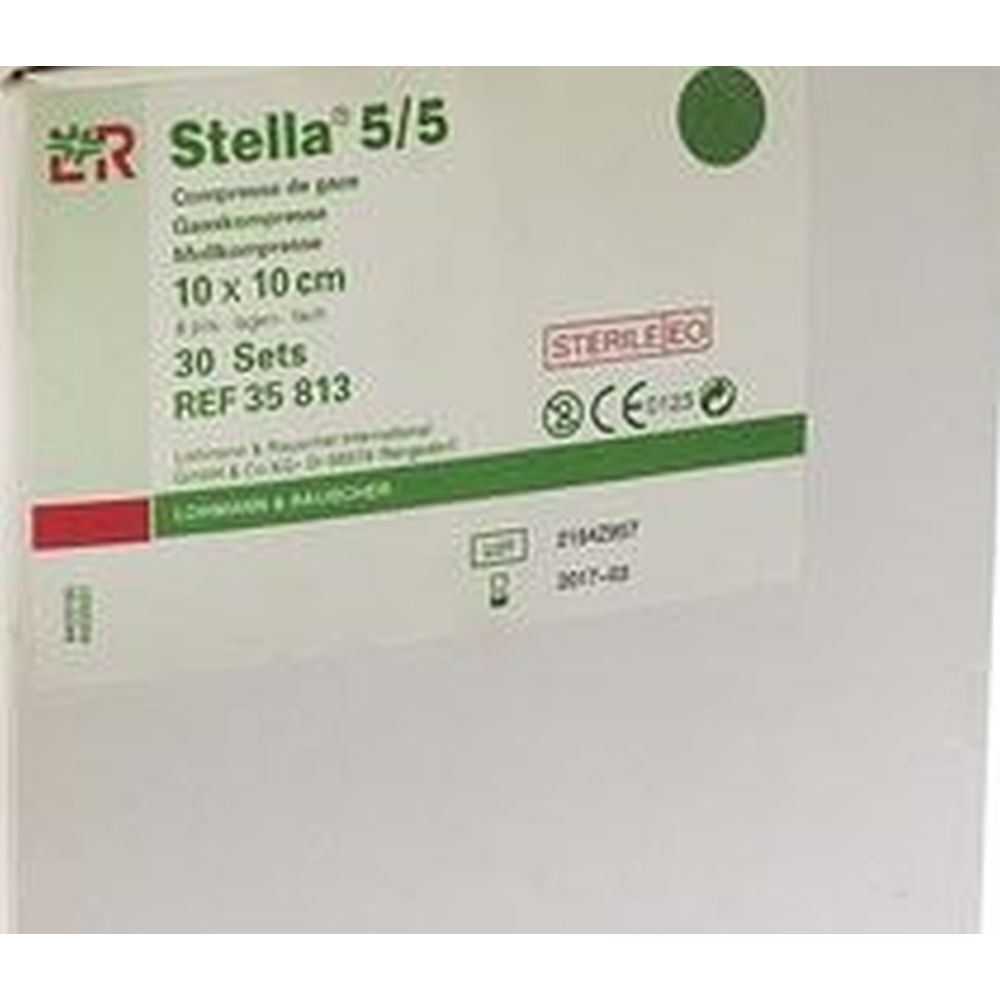 Emballage de compresses de gaze Stella 5/5, 10x10 cm, 30 sets, stérile.