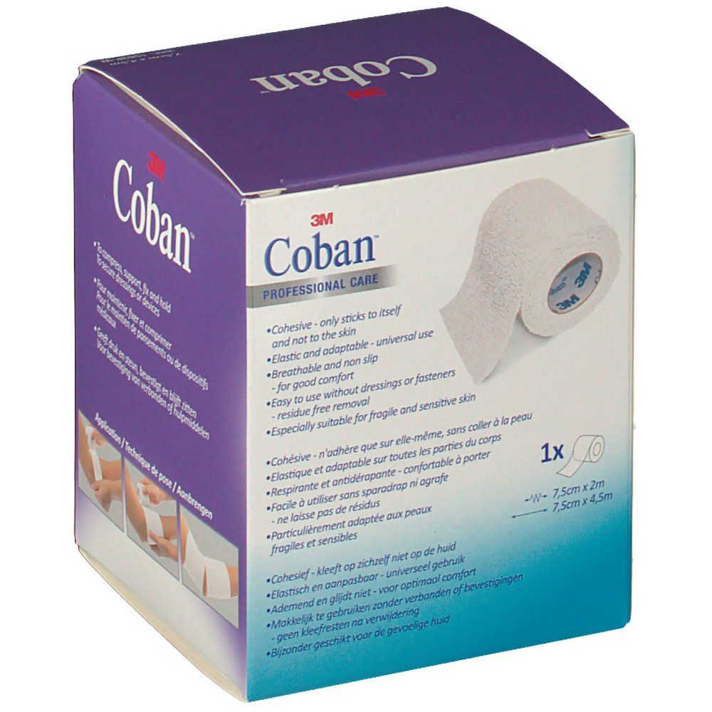3M Coban Bandage Auto-adhésif Blanc 7,5cm x 4,5 m