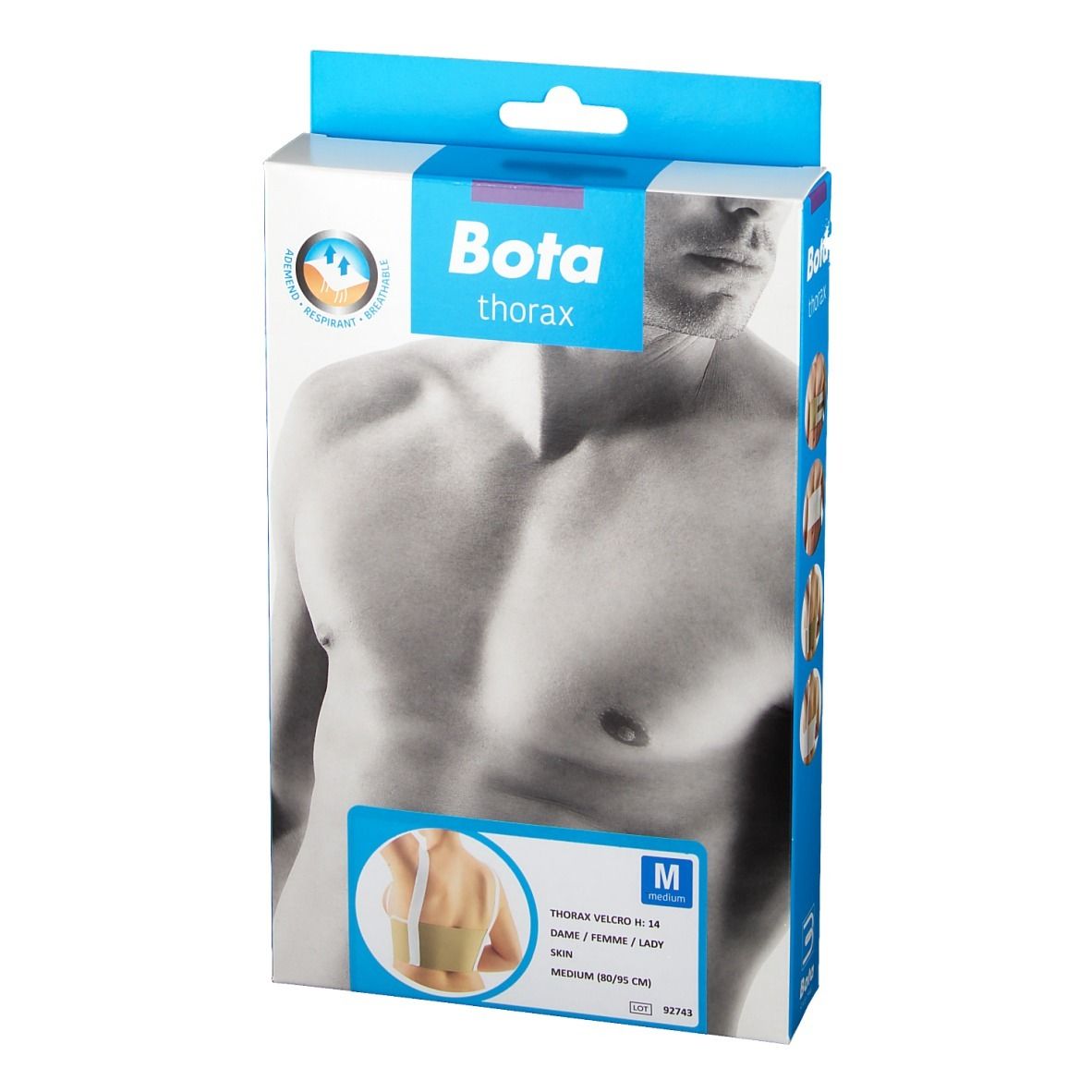 Emballage Bota Thoraxgurt. Inscription : Bota, Thorax, M. Illustration du produit. Taille M.