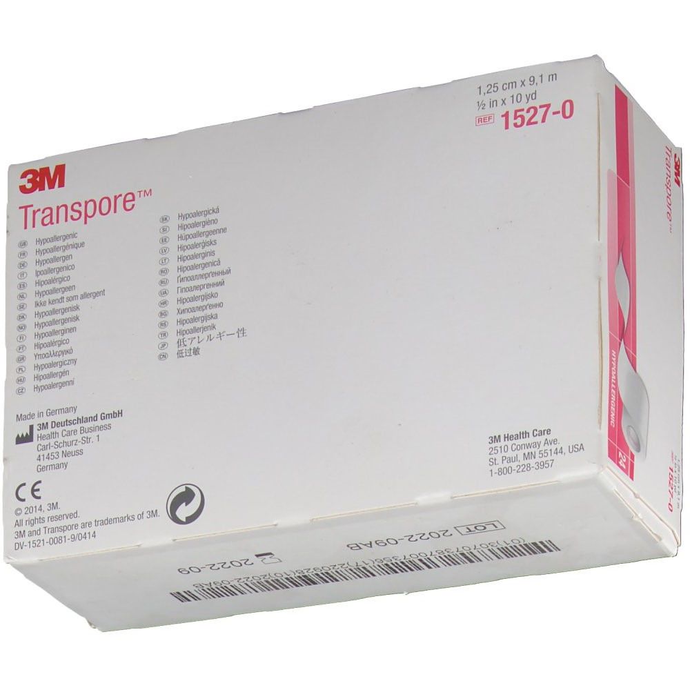 3M™ Transpore™ Sparadrap chirurgical (1,25 cm x 9,15 m) 1527-0