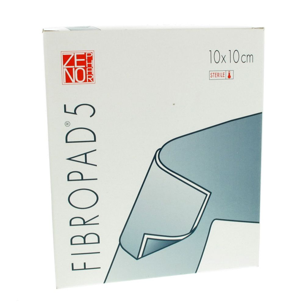 Boîte de Fibropad 5, 10x10cm. Compresse stérile. Logo ZENO.