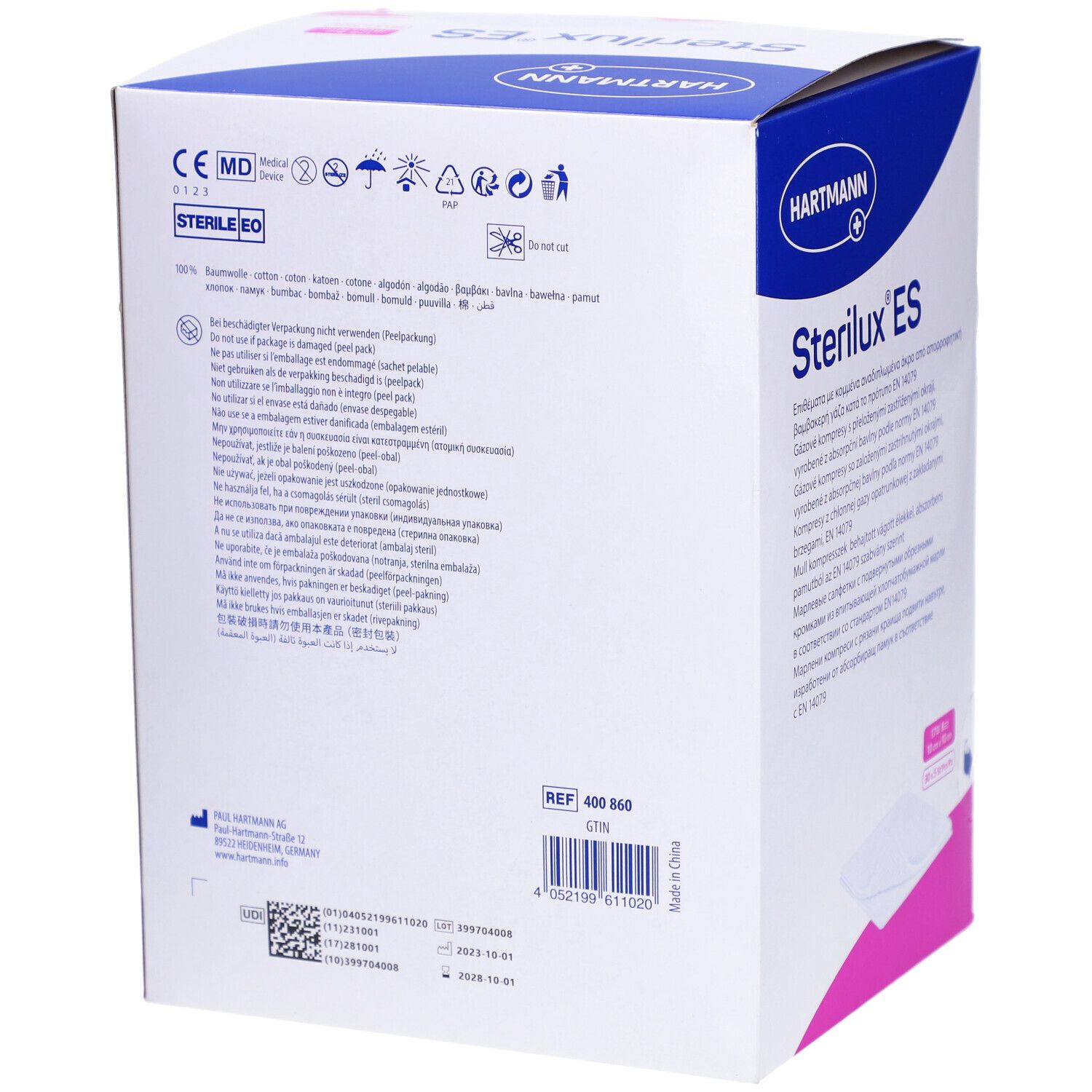 Hartmann Stérilux® ES Compresses stériles 8 Plis 10 x 10 cm