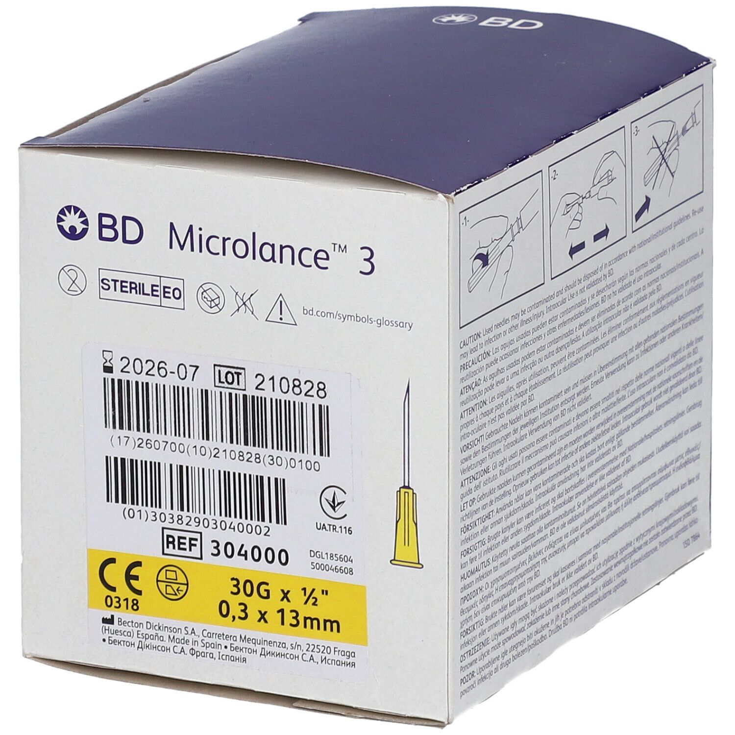BD Microlance™ 3 Aiguille 30G 1/2 0.30 mm x 13 mm Jaune