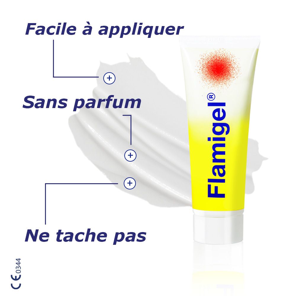 Tube Flamigel®. Facile à appliquer, sans parfum, ne tache pas.