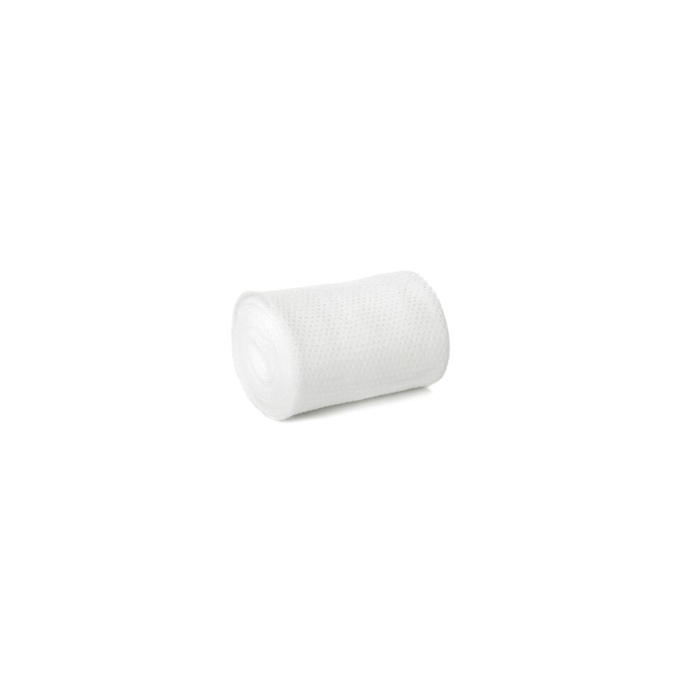 Un rouleau de gaze blanche, sur fond blanc.