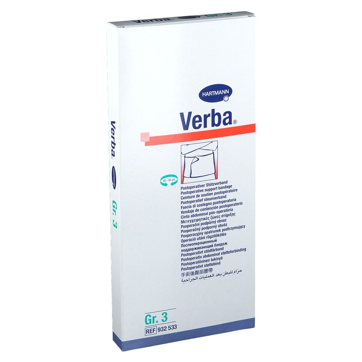 Verba Hartmann, Gr. 3, bandage de soutien postopératoire. Emballage blanc avec nom du produit et illustration. REF 932 533.