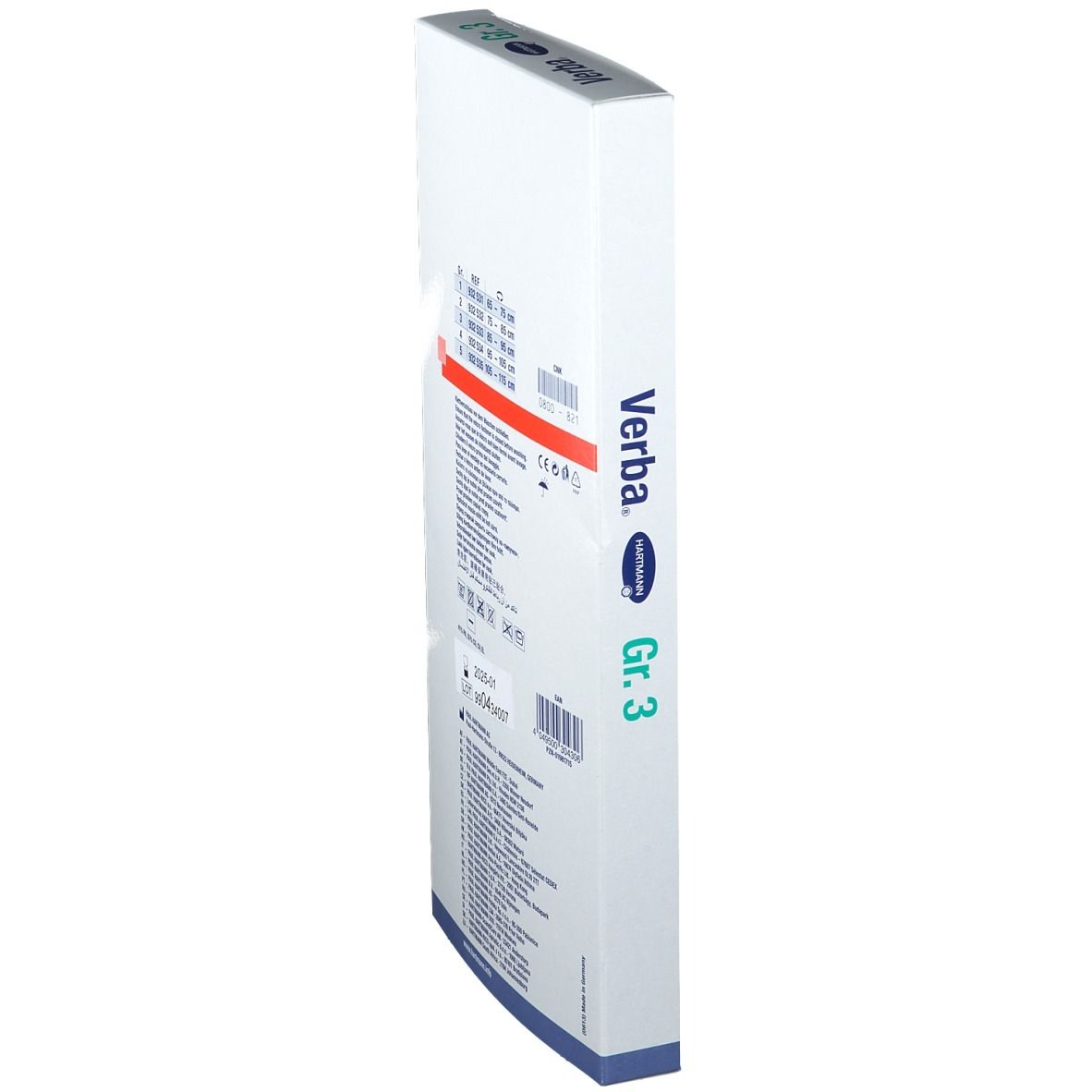 Verba Hartmann, Gr. 3, emballage. Vue latérale avec nom du produit et Gr. 3. REF 932 533.