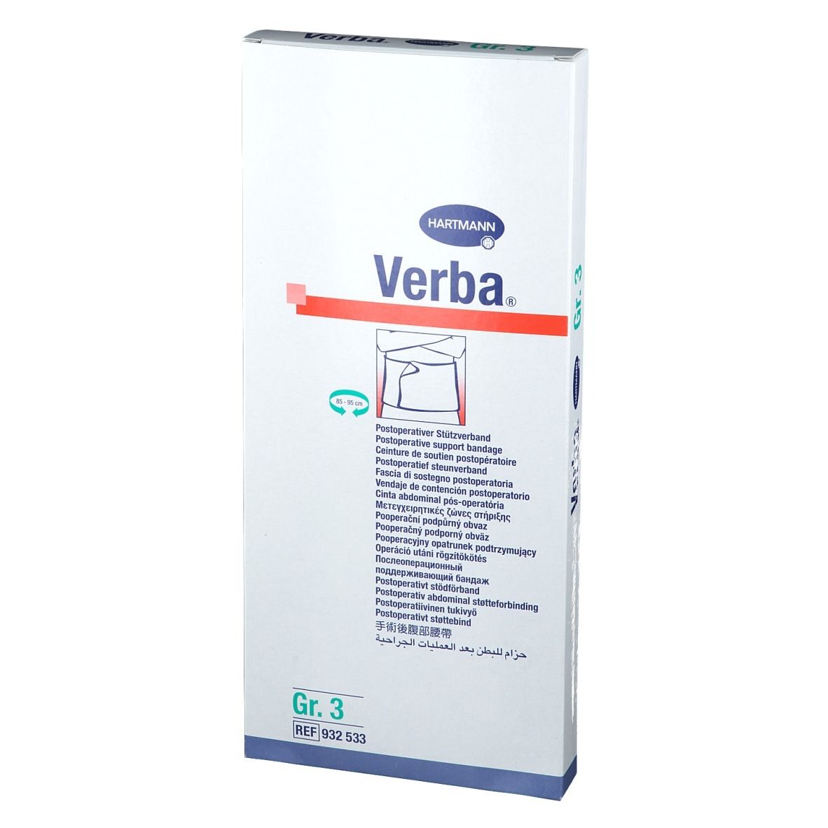 Verba Hartmann, Gr. 3, bandage de soutien postopératoire. Emballage blanc avec nom du produit et illustration. REF 932 533.