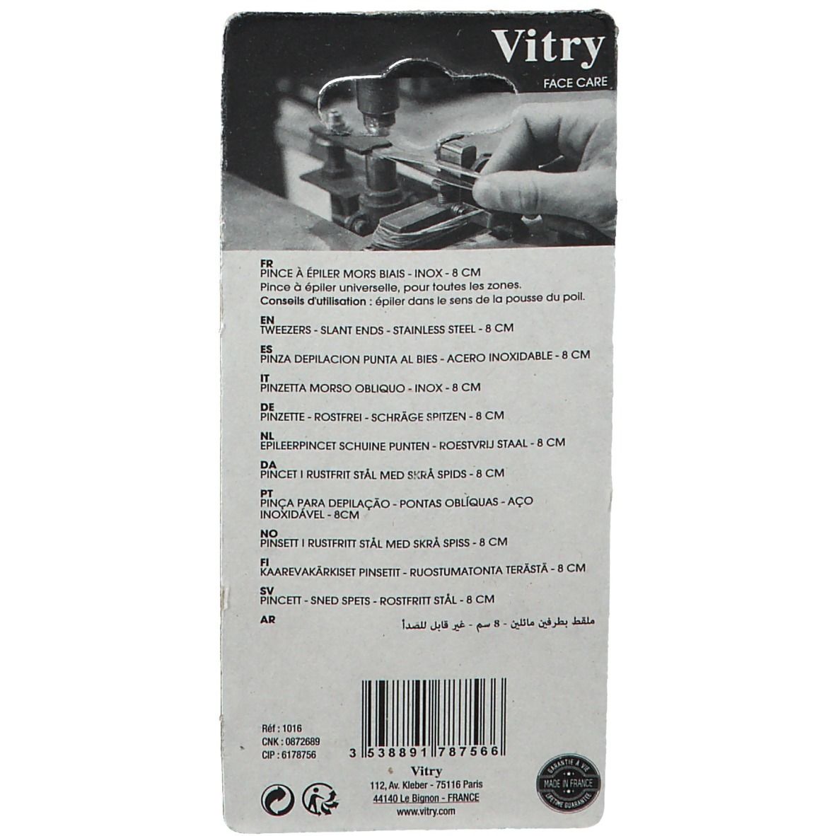 Vitry R16 Pince à épiler Oblique Inox