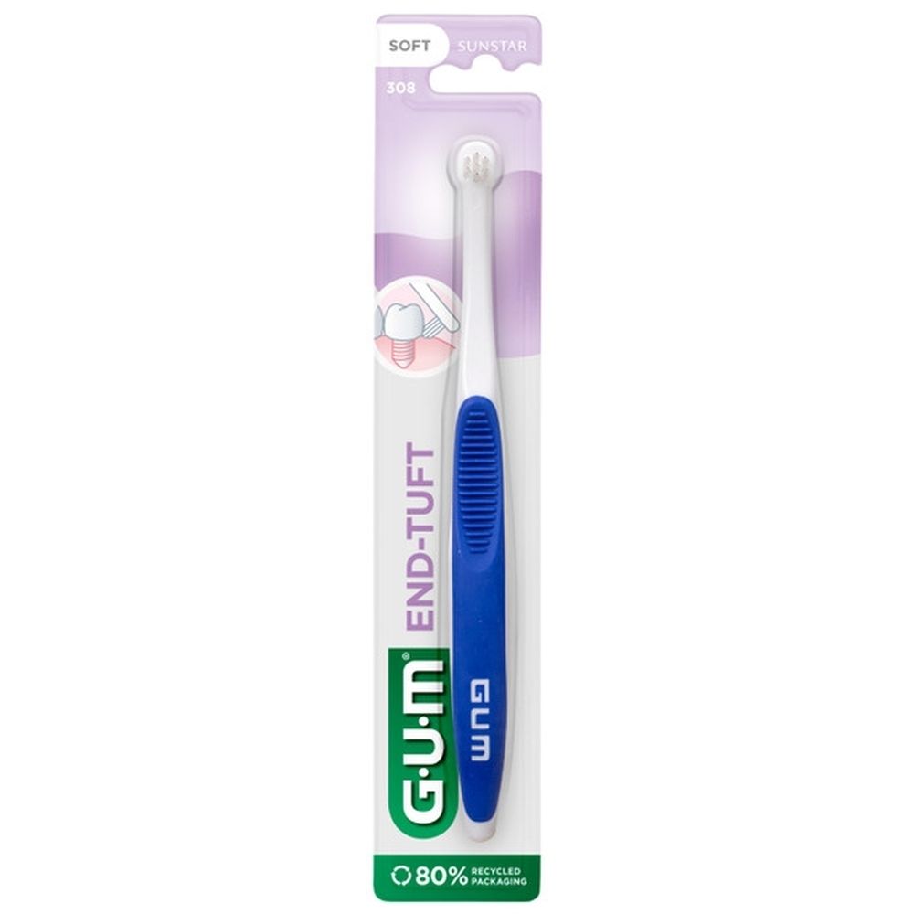 GUM End-Tuft brosse à touffes, bleu et blanc. Touffes individuelles. Emballage blister.