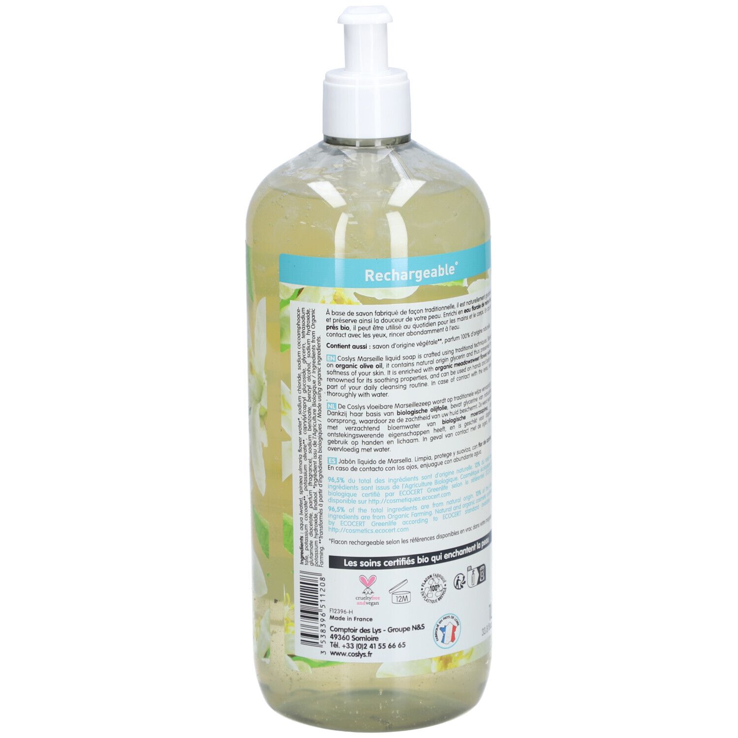 Coslys Savon Liquide Marseille Pure Parfum Fleur D'Oranger