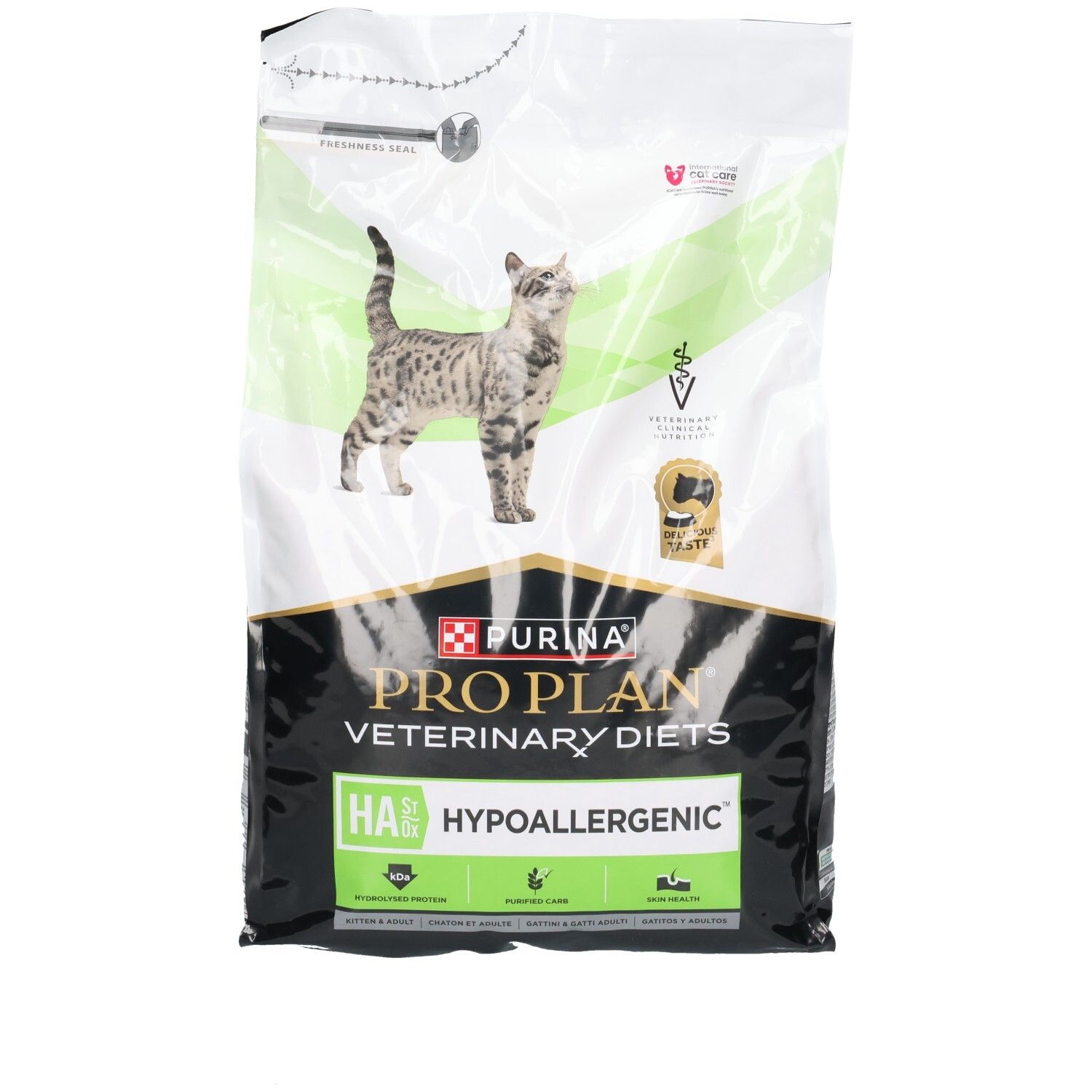 Sac de croquettes Purina Pro Plan Veterinary Diets HA Hypoallergenic avec chat et sceaux.