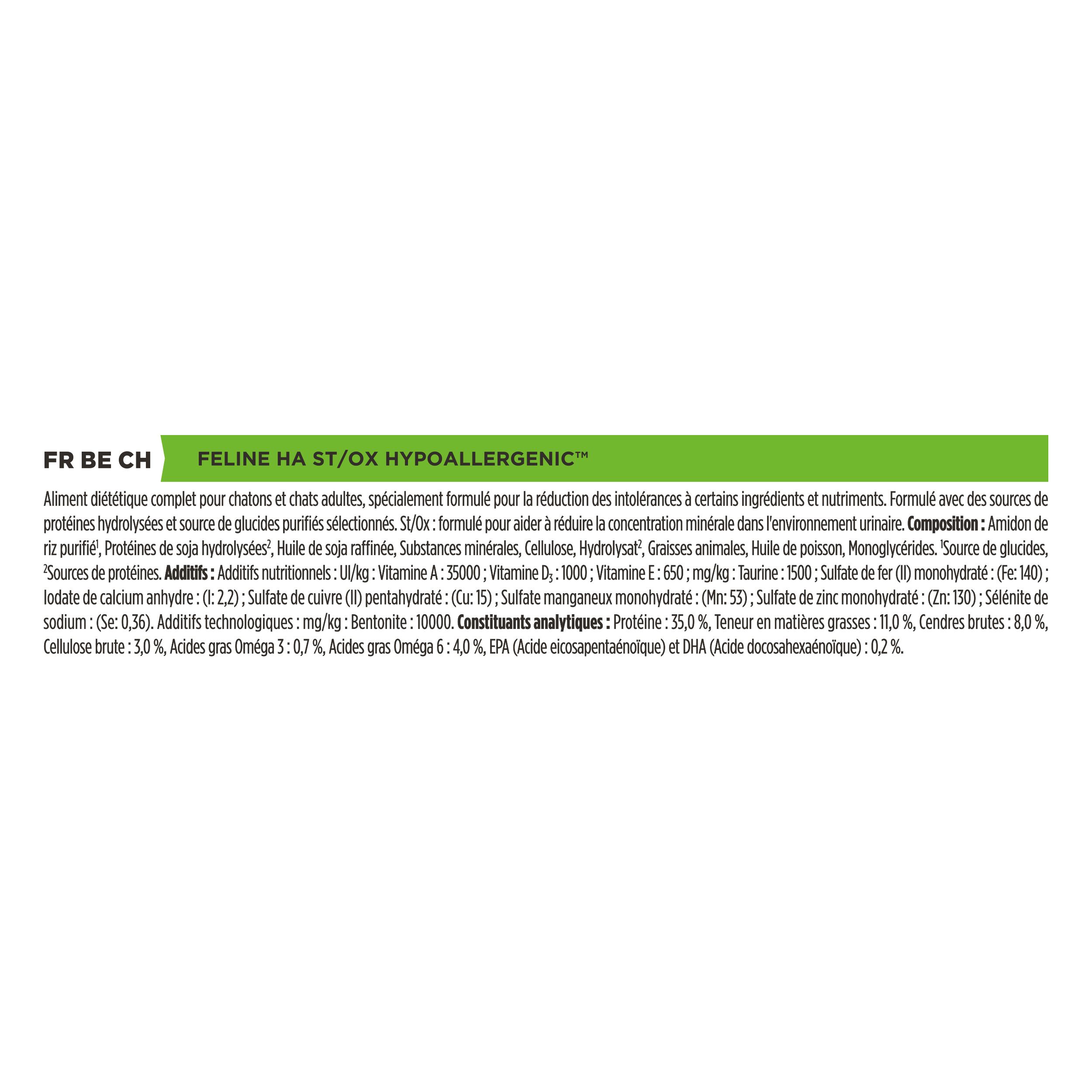 Sac de croquettes Purina Pro Plan Veterinary Diets HA Hypoallergenic avec chat et sceaux.