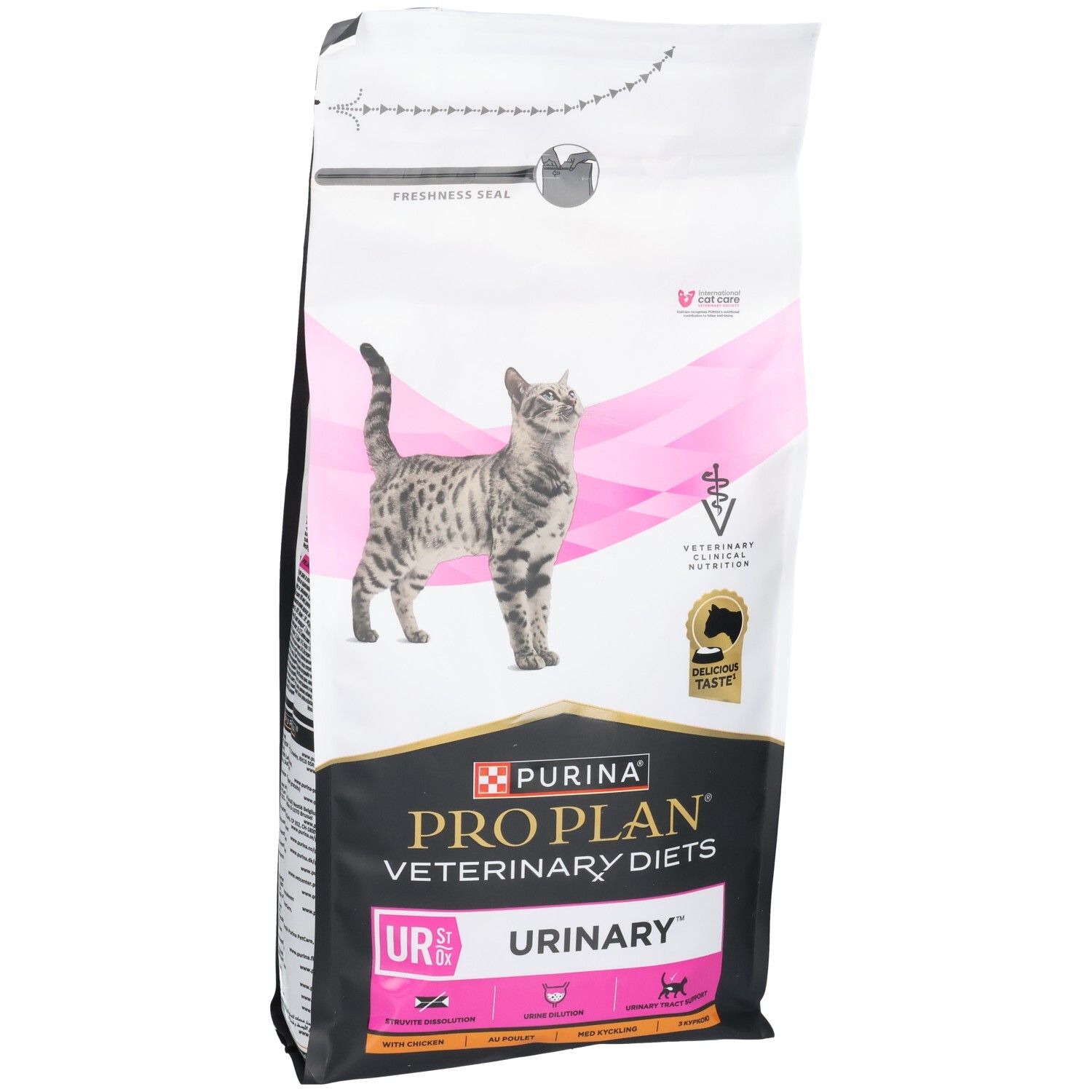 Sac de nourriture sèche pour chats. Marque : Purina Pro Plan Veterinary Diets. Inscription : UR Urinary.