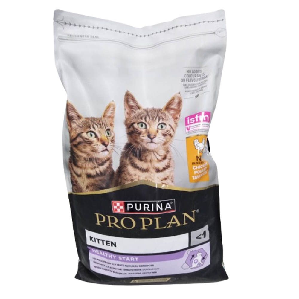 Sac de nourriture pour chatons. Deux chatons. Marque : Purina Pro Plan Kitten Healthy Start. Avec sceau.