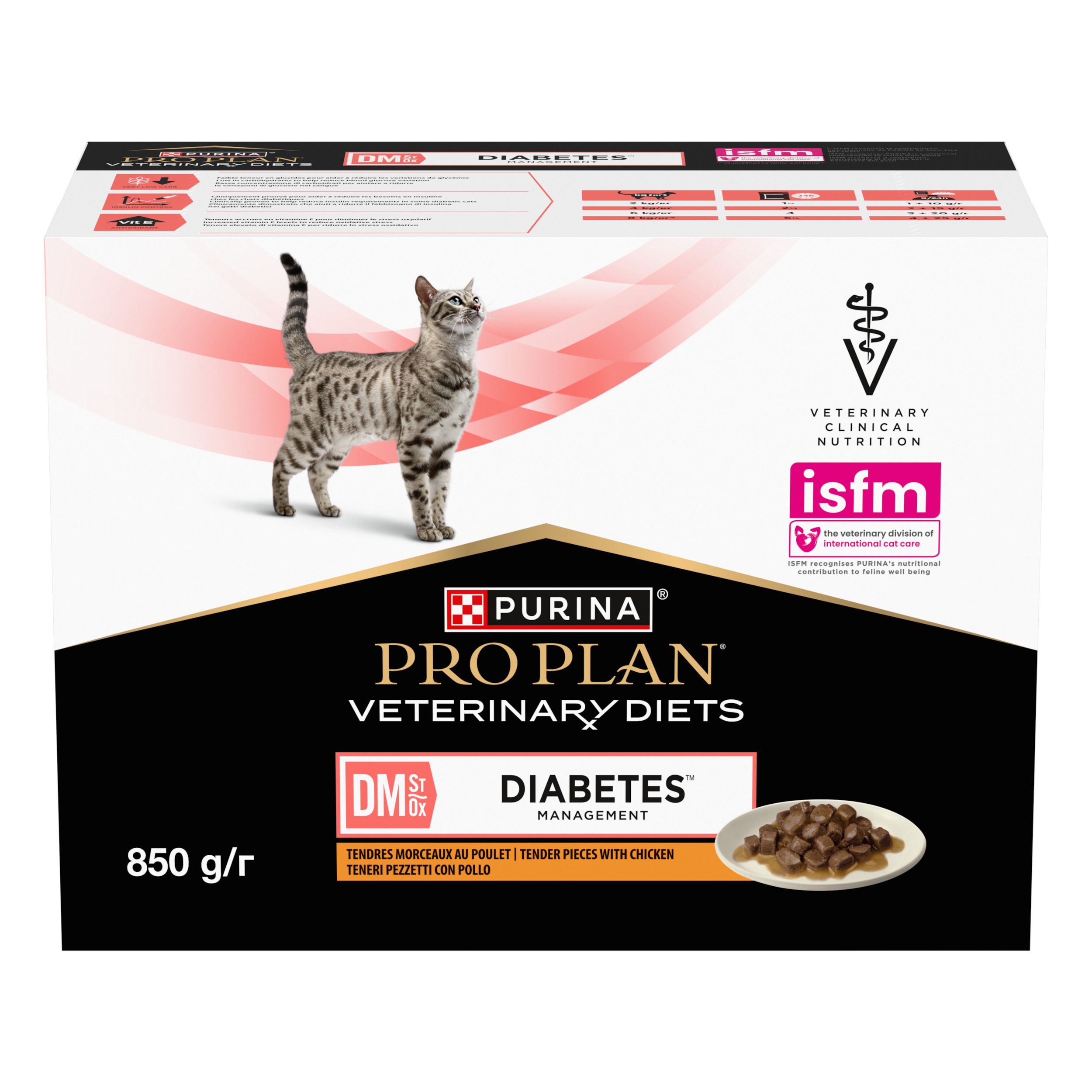 Boîte PRO PLAN® VETERINARY DIETS Feline DM St/Ox Diabetes Management. Chat, image produit, 850 g/r.
