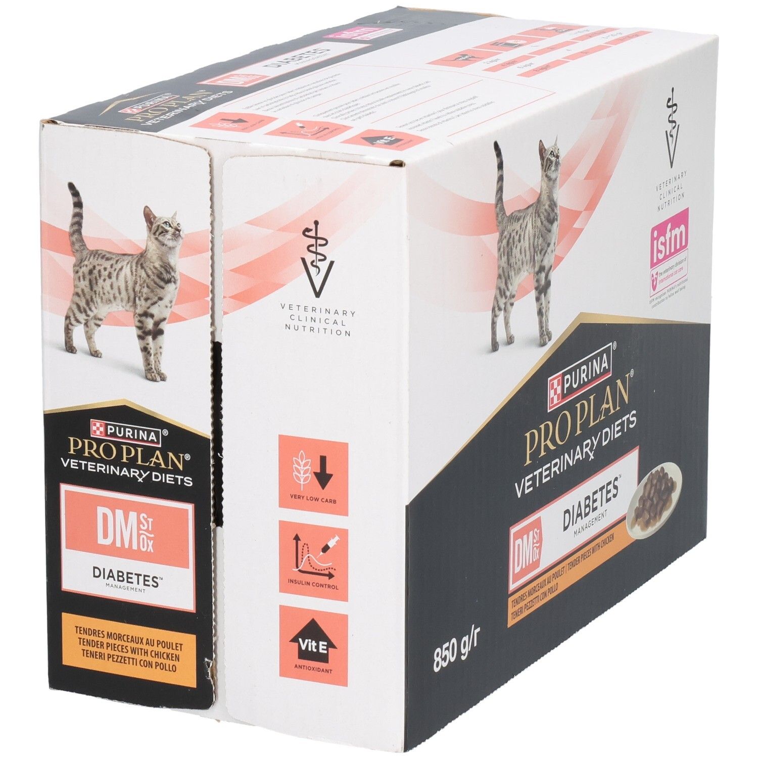 Boîte PRO PLAN® VETERINARY DIETS Feline DM St/Ox Diabetes Management. Chat, image produit, 850 g/r.