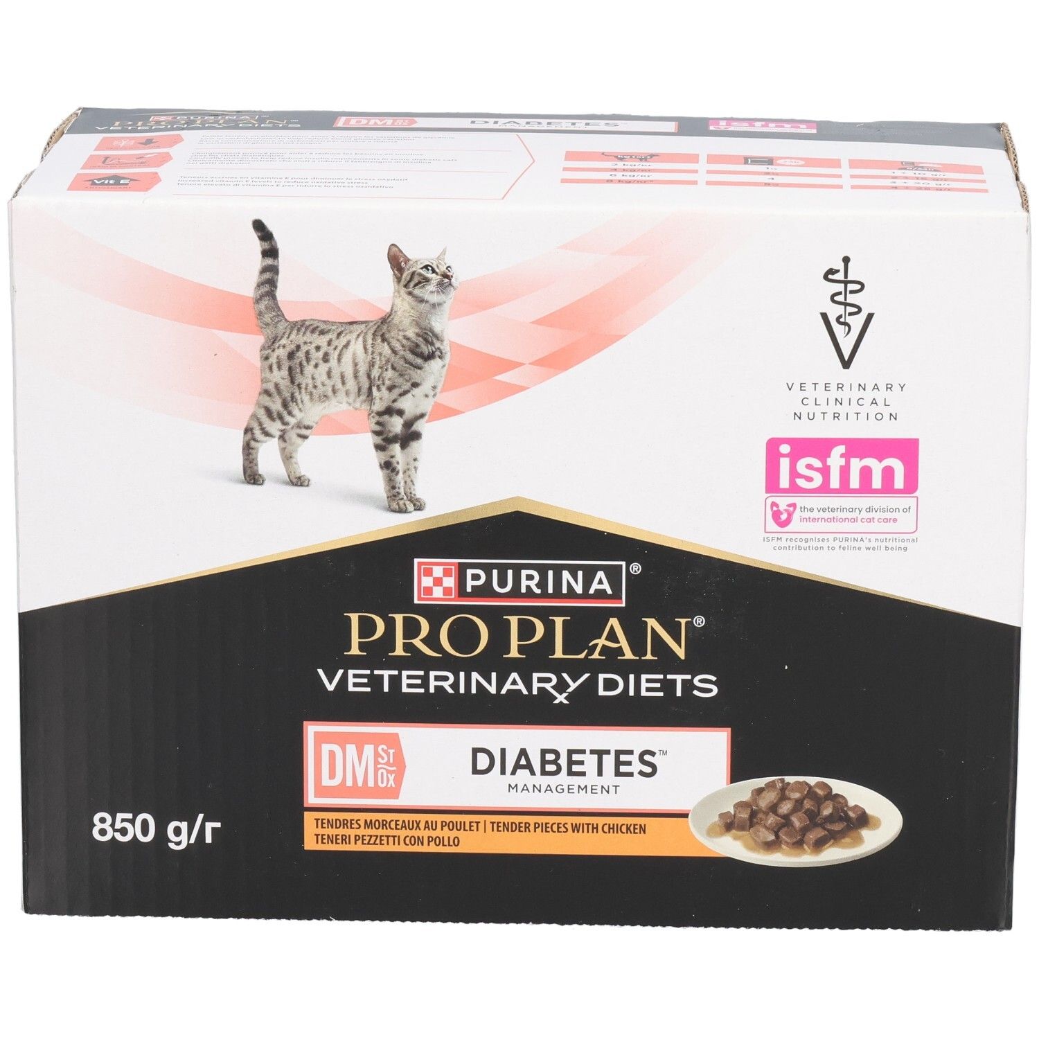 Boîte PRO PLAN® VETERINARY DIETS Feline DM St/Ox Diabetes Management. Chat, image produit, 850 g/r.