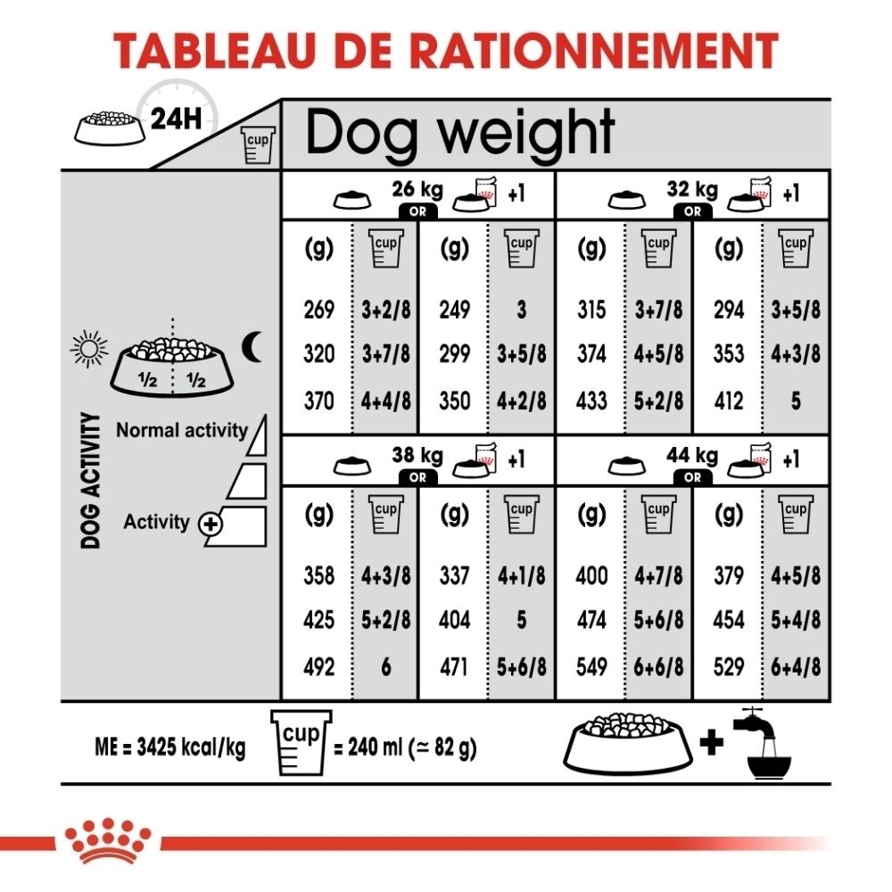 Royal Canin Maxi Sterilisé : Emballage et bol de nourriture pour chien.