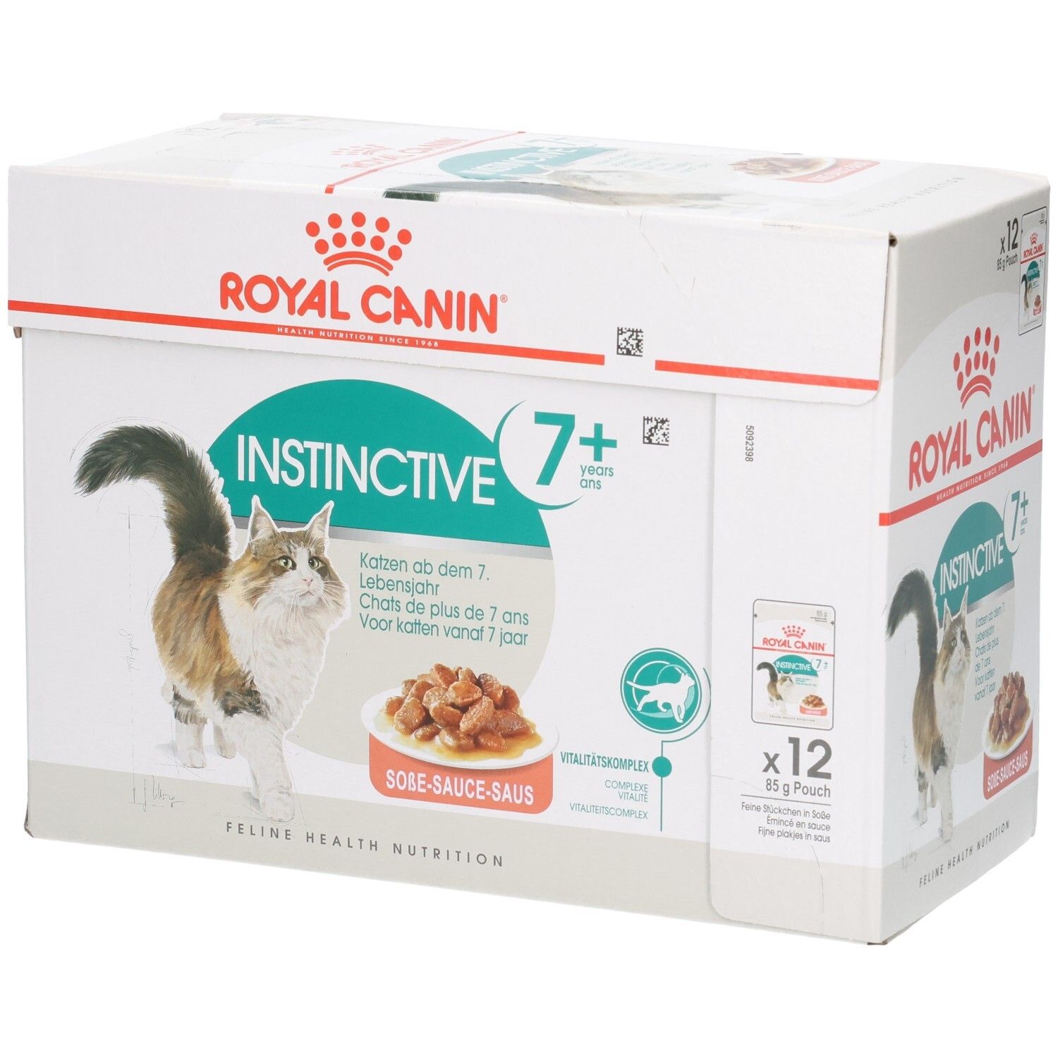 Royal Canin Instinctive 7+ Multipack : 12 sachets de 85g de nourriture humide pour chats de plus de 7 ans en sauce.