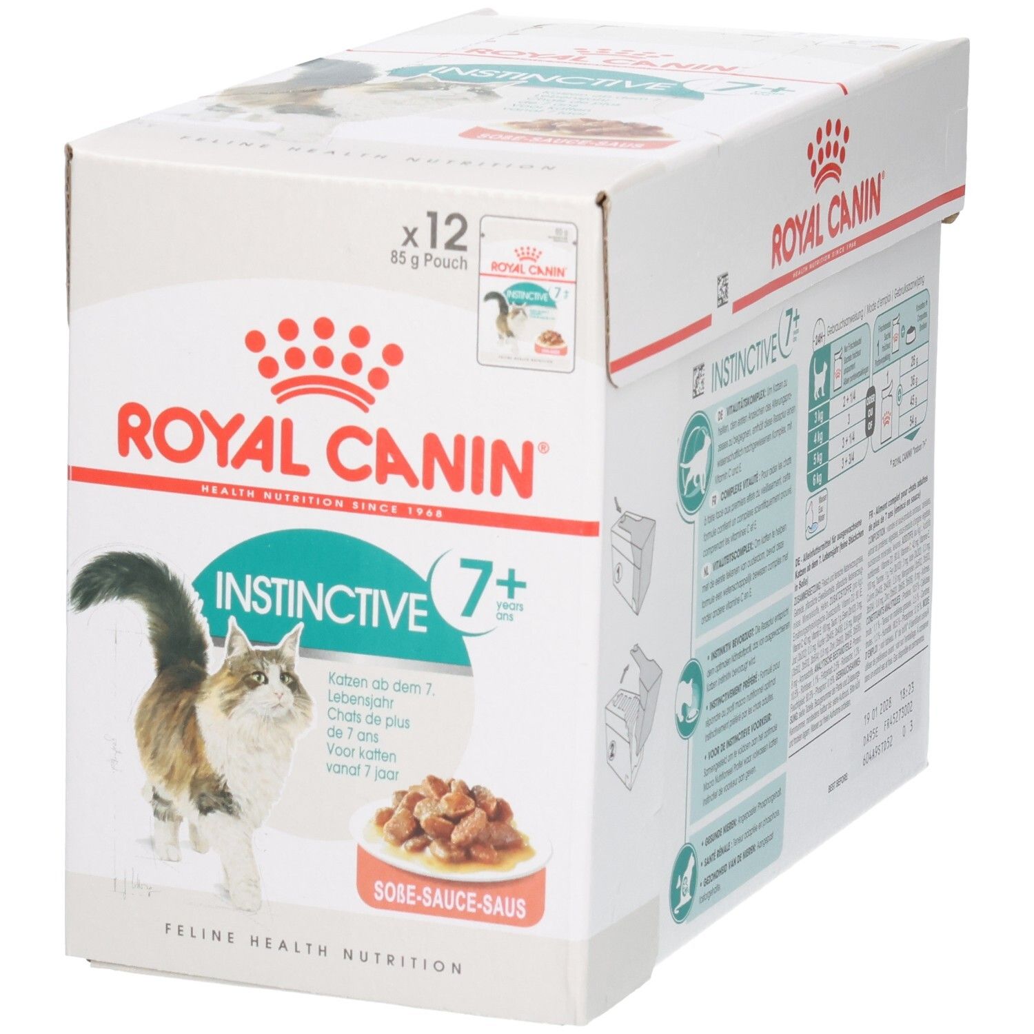 Royal Canin Instinctive 7+ Multipack : 12 sachets de 85g de nourriture humide pour chats de plus de 7 ans en sauce.