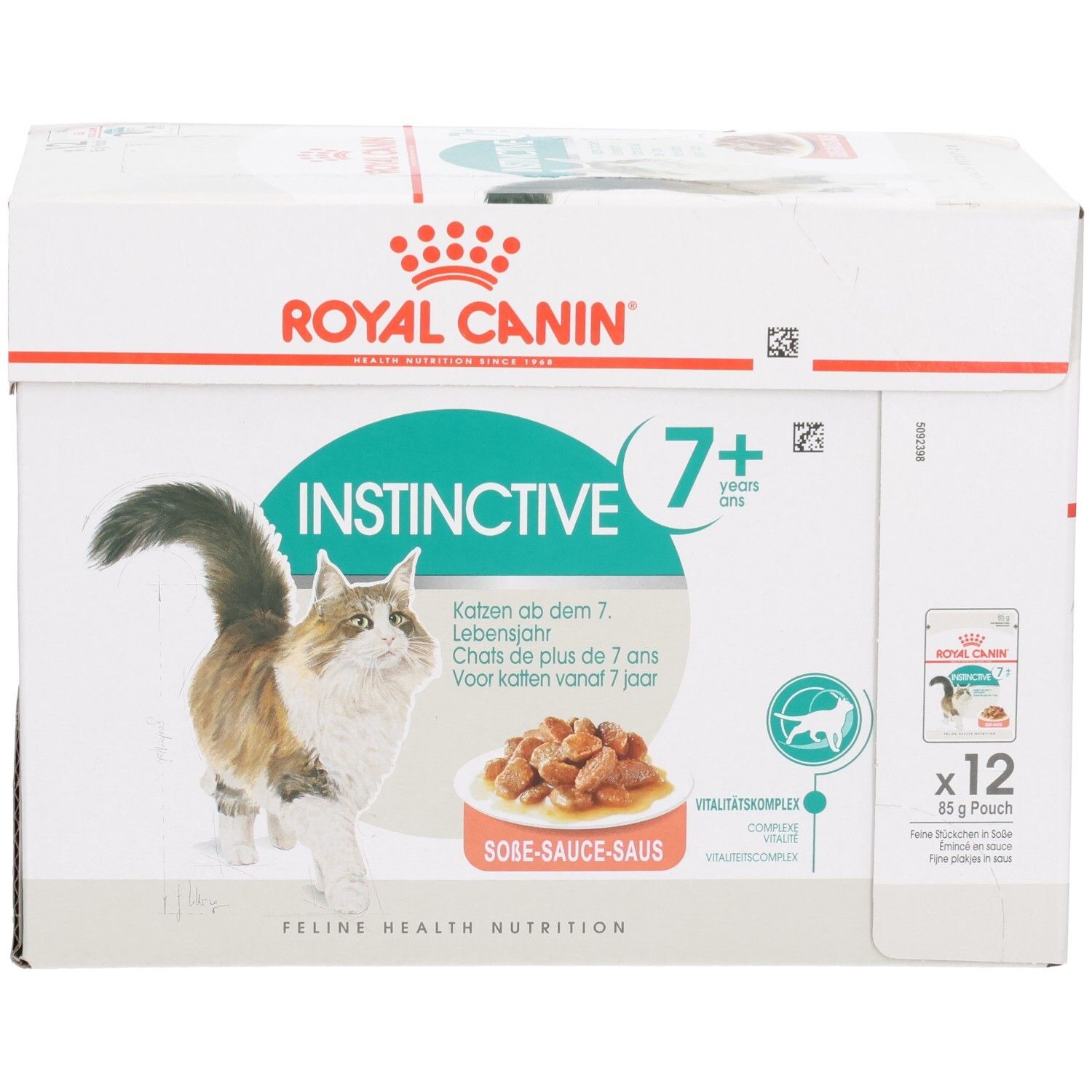Royal Canin Instinctive 7+ Multipack : 12 sachets de 85g de nourriture humide pour chats de plus de 7 ans en sauce.