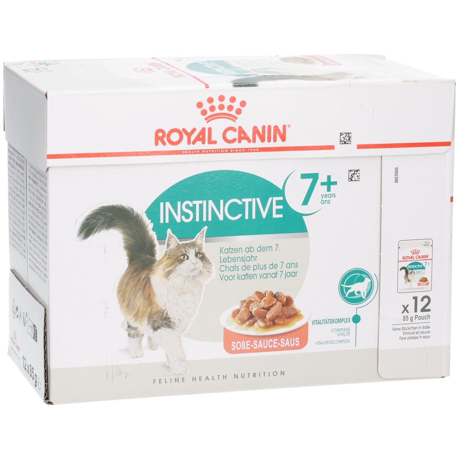 Royal Canin Instinctive 7+ Multipack : 12 sachets de 85g de nourriture humide pour chats de plus de 7 ans en sauce.