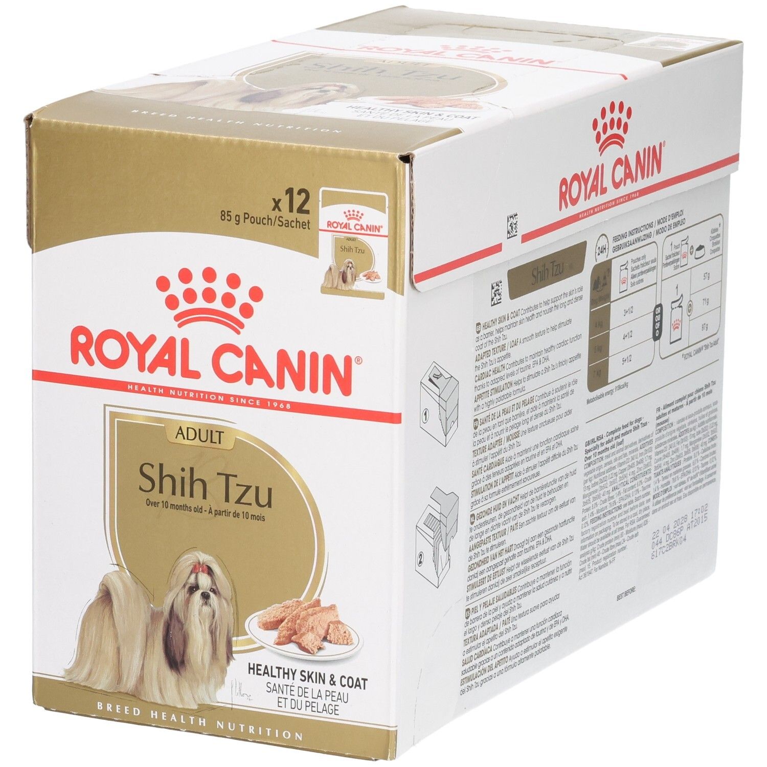 Royal Canin Shih Tzu Adulte : 12 sachets de 85g pour une peau et un pelage sains.