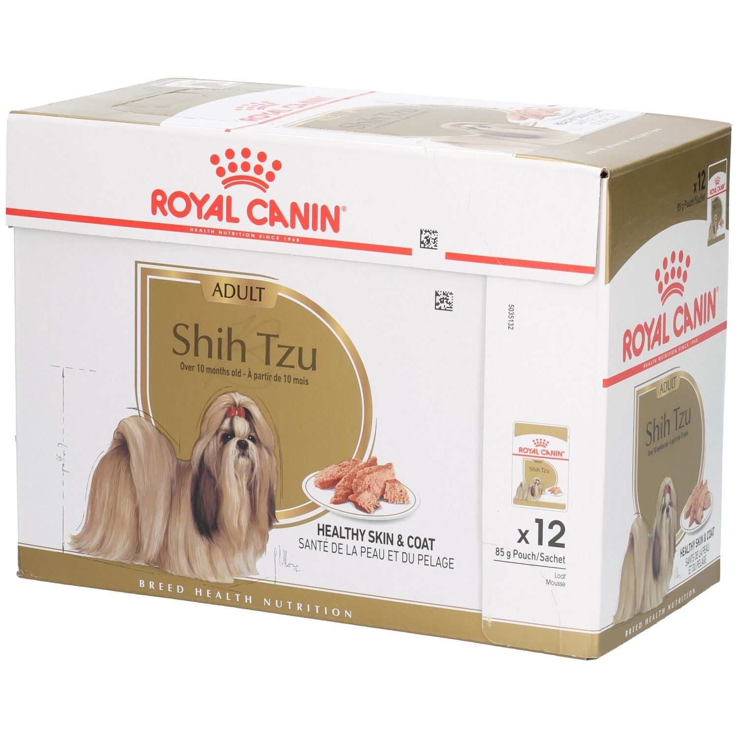 Royal Canin Shih Tzu Adulte : 12 sachets de 85g pour une peau et un pelage sains.