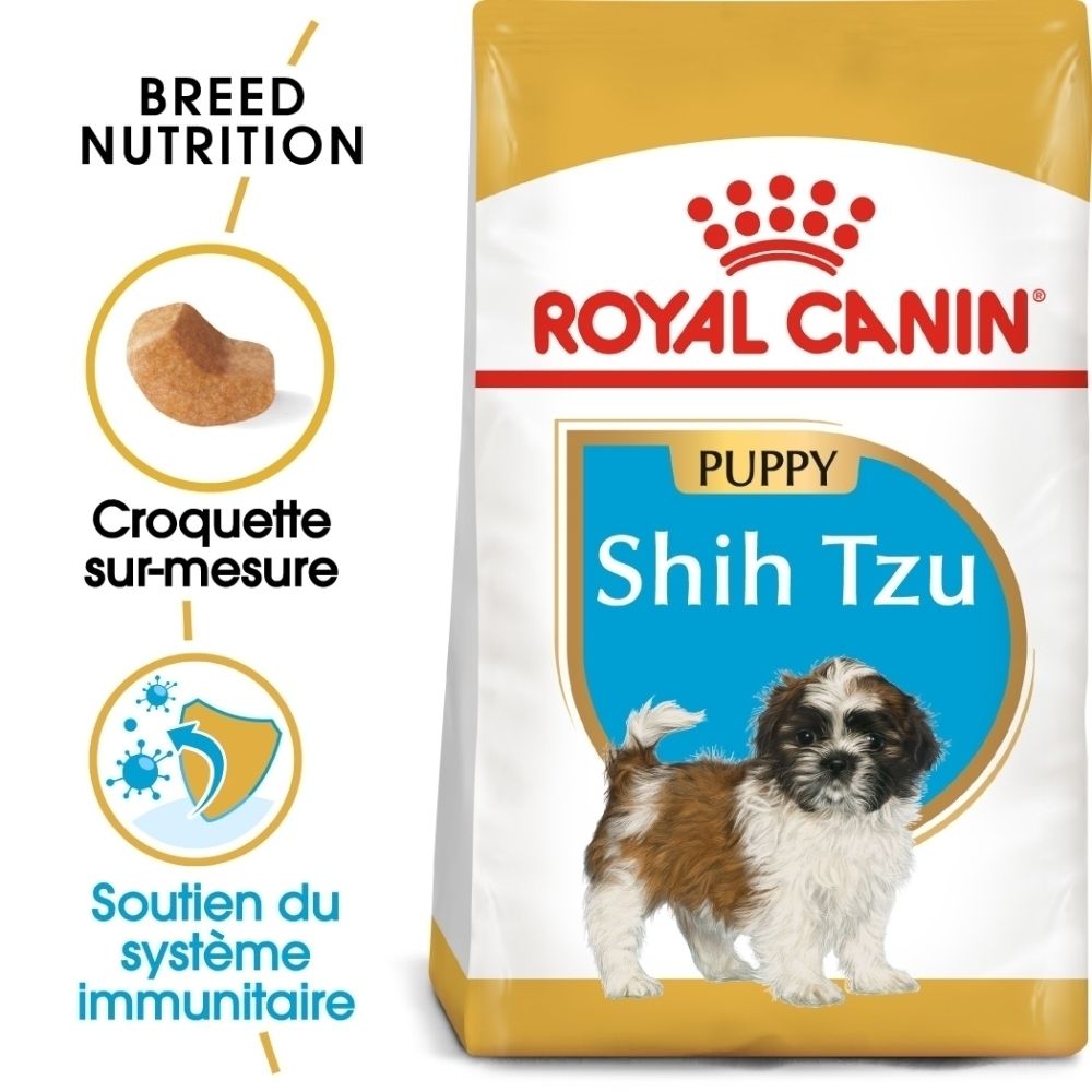Sac Royal Canin Shih Tzu Puppy. Montre un chiot, croquette sur-mesure et soutien immunitaire.