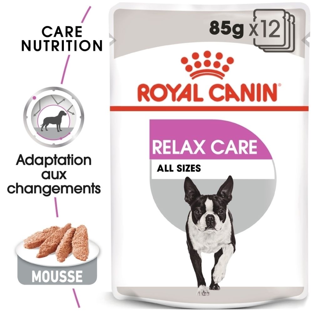Nourriture pour chien Royal Canin Relax Care, 85g x12. Texture mousse. Toutes tailles.