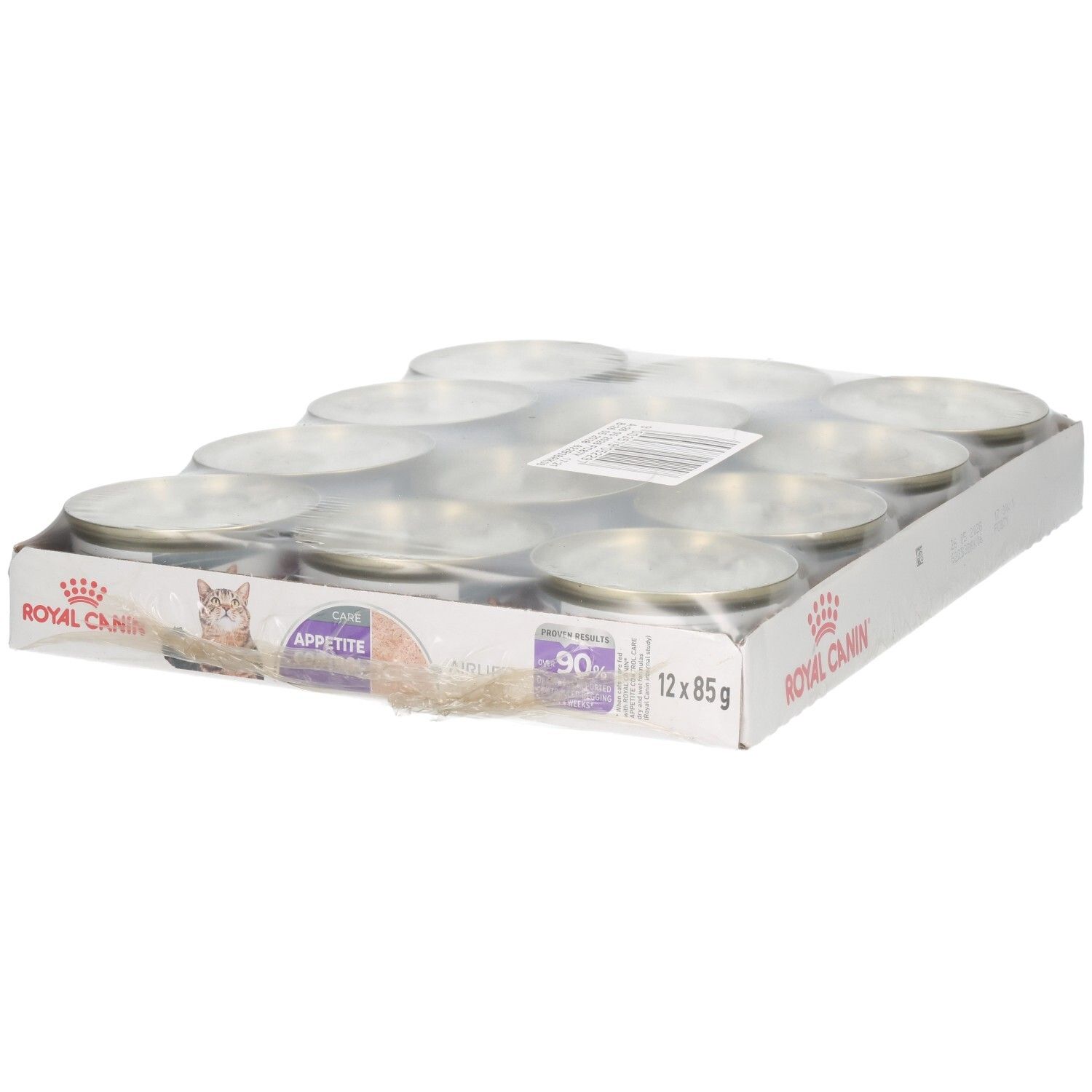 Douze boîtes de Royal Canin FCN Appetite Control Mousse en carton.