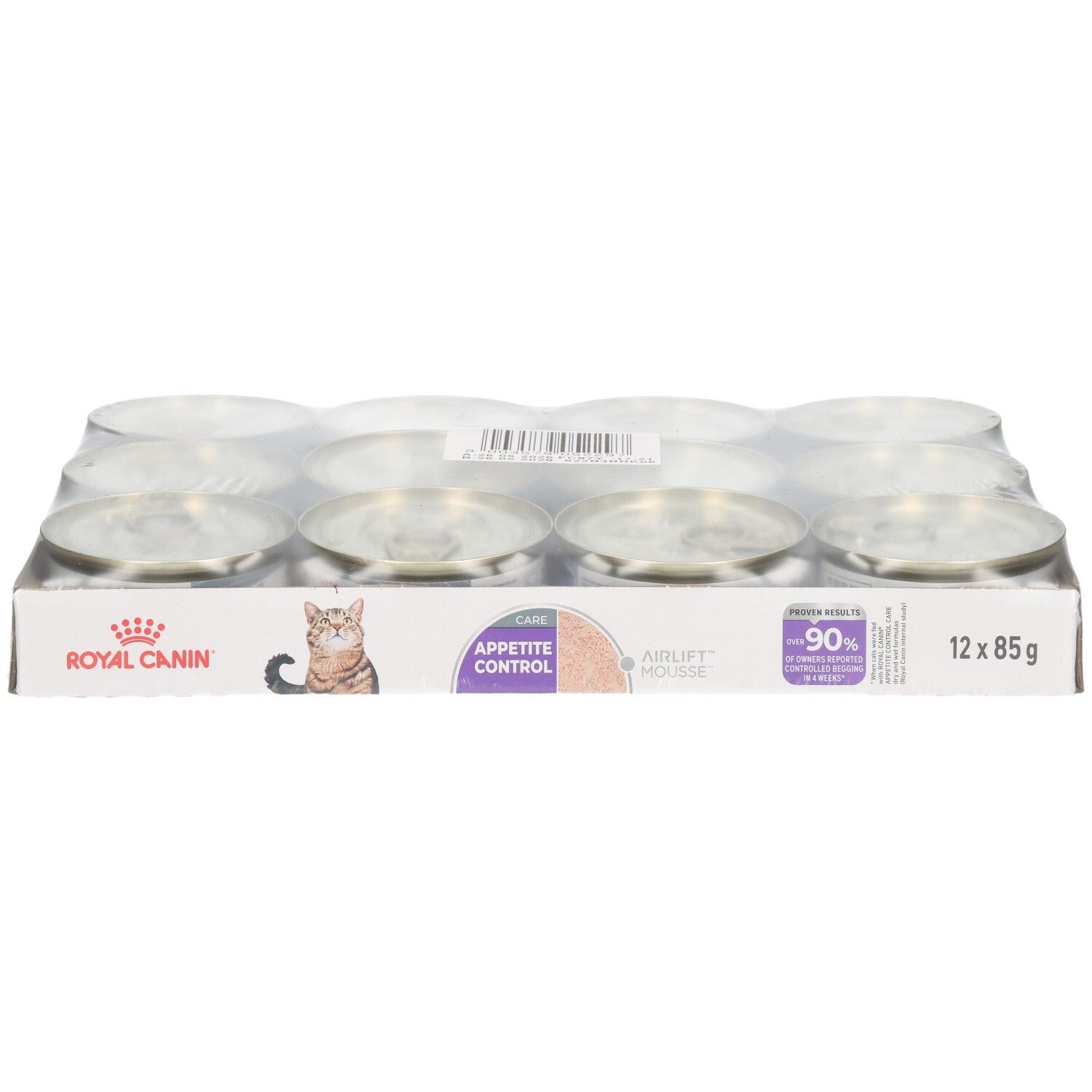 Douze boîtes de Royal Canin FCN Appetite Control Mousse en carton.