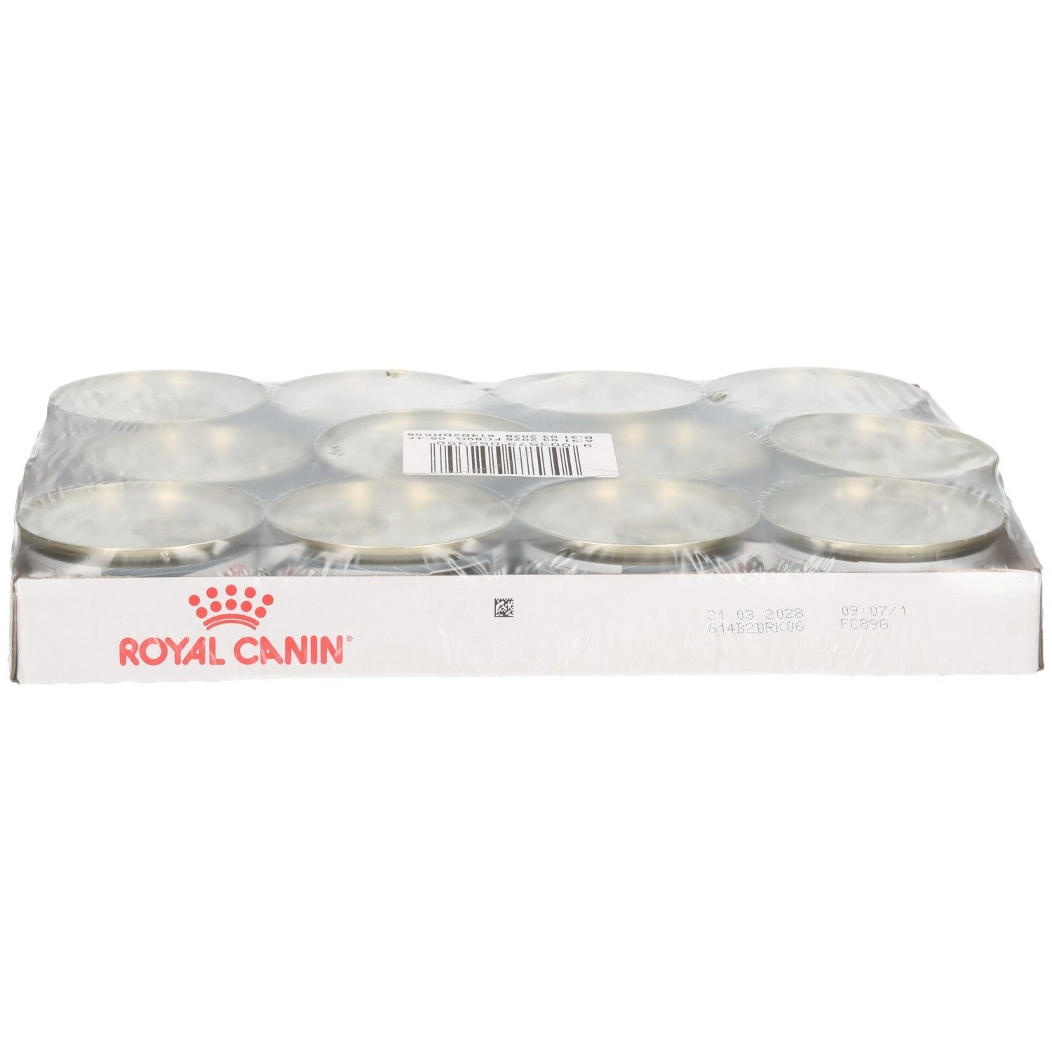 Carton de douze boîtes de mousse Royal Canin Digestive Care.