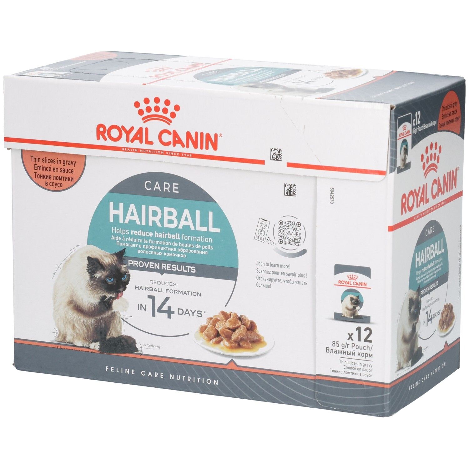 Royal Canin Hairball Care Multipack : 12 sachets de 85g en sauce pour chats.