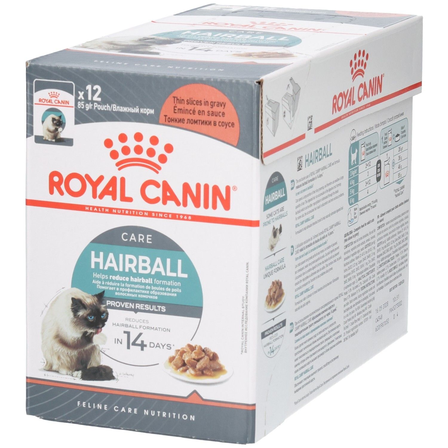 Royal Canin Hairball Care Multipack : 12 sachets de 85g en sauce pour chats.