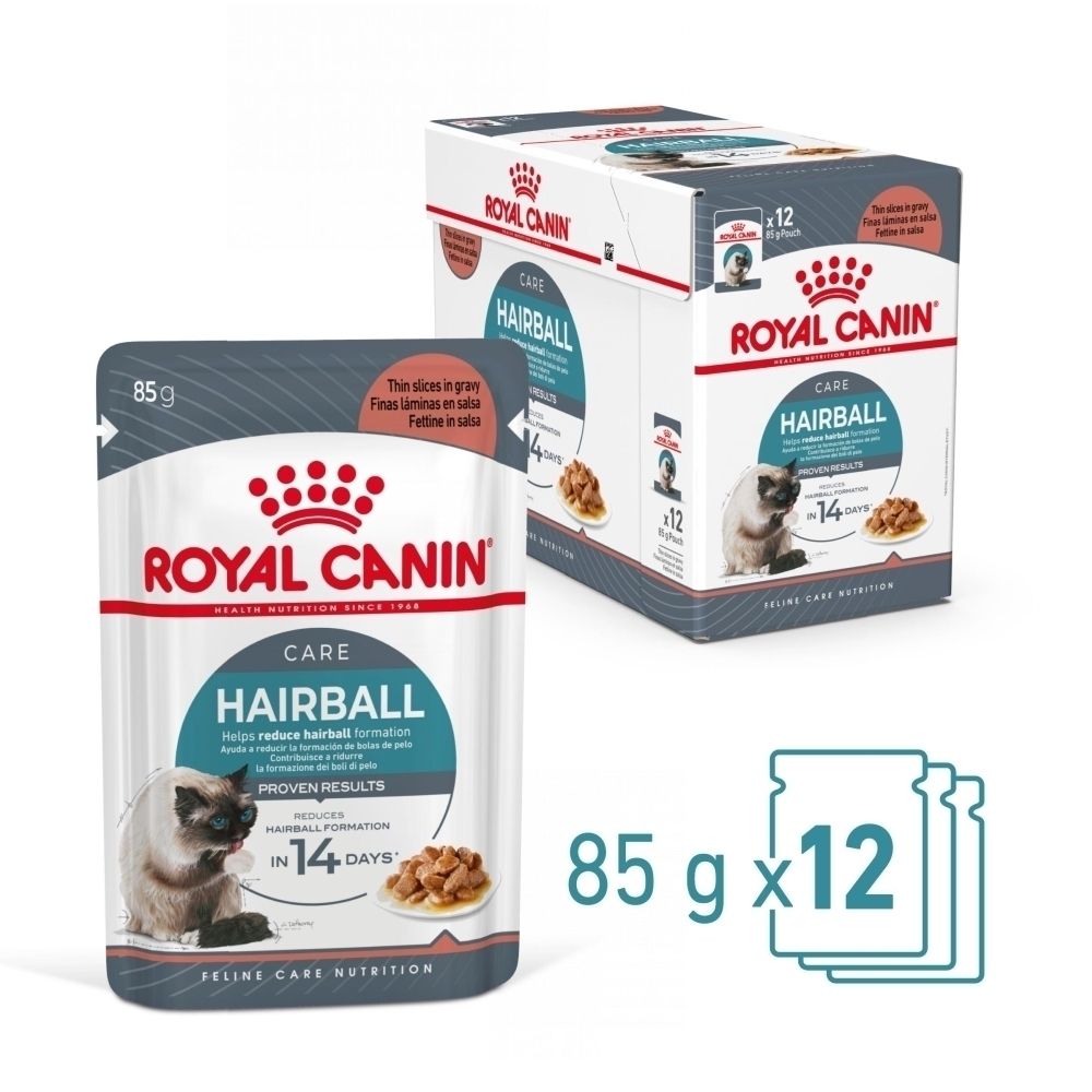 Nourriture pour chat Royal Canin Hairball Care en sachets de 85g et un pack de 12.