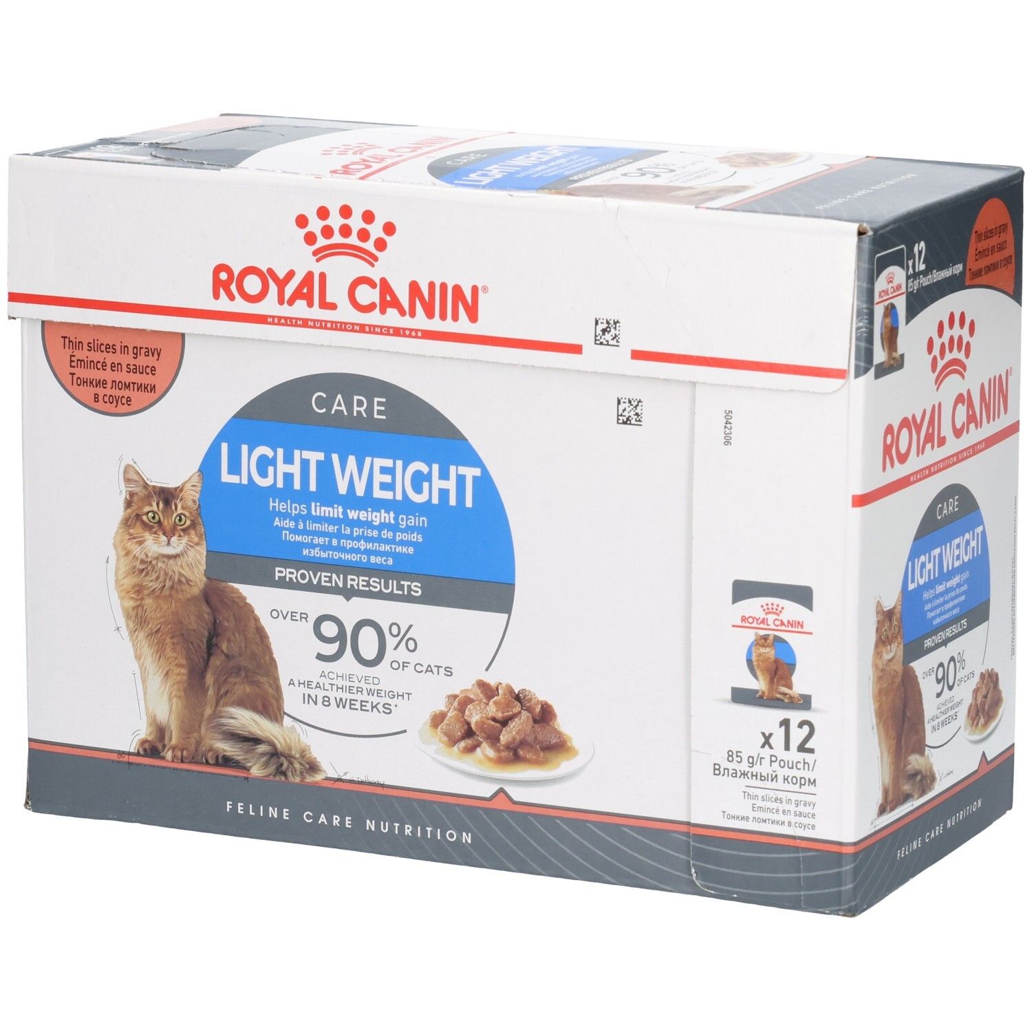 Royal Canin Light Weight Care Multipack: Carton de 12 sachets de 85g de nourriture pour chat en sauce.