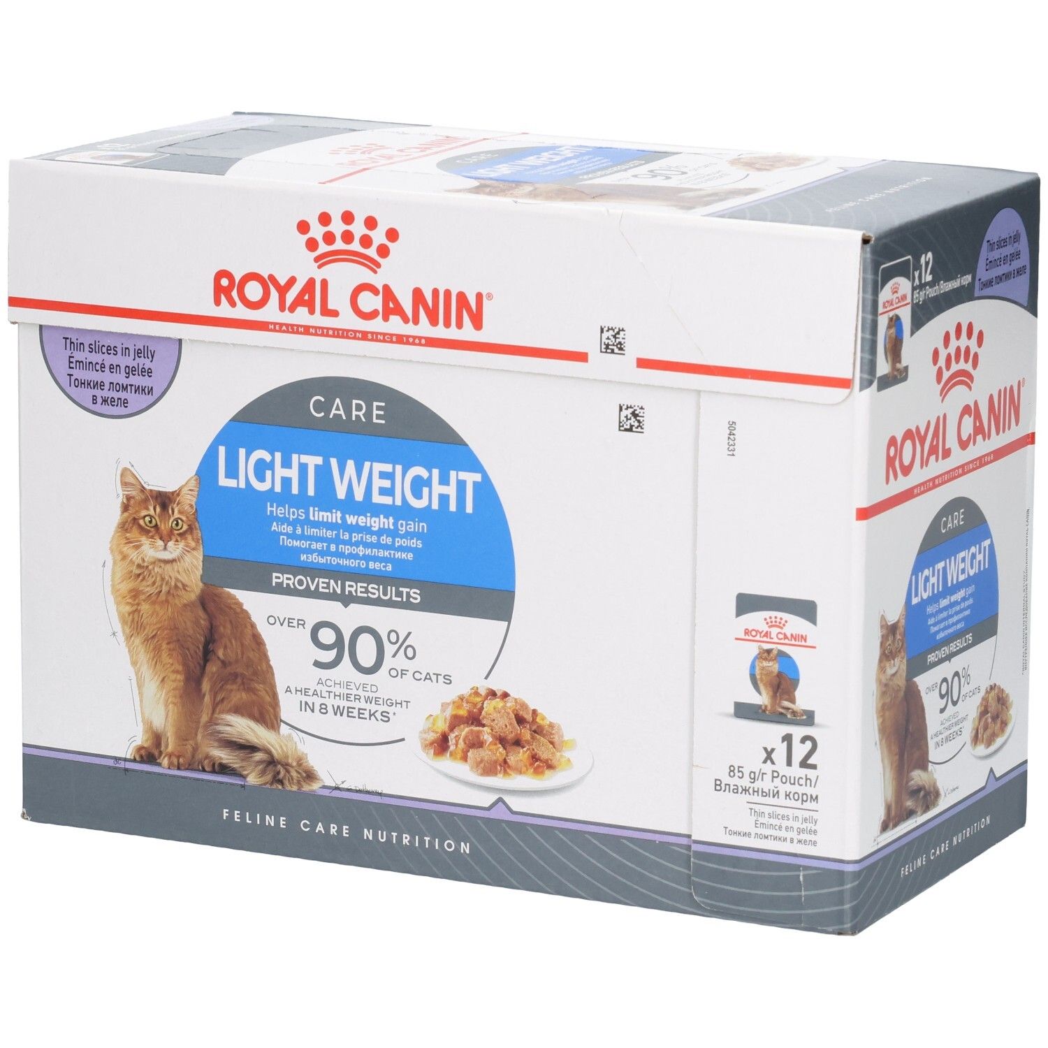 Royal Canin Feline Light Weight Care Multipack : Carton de 12 sachets de nourriture pour chat en gelée.