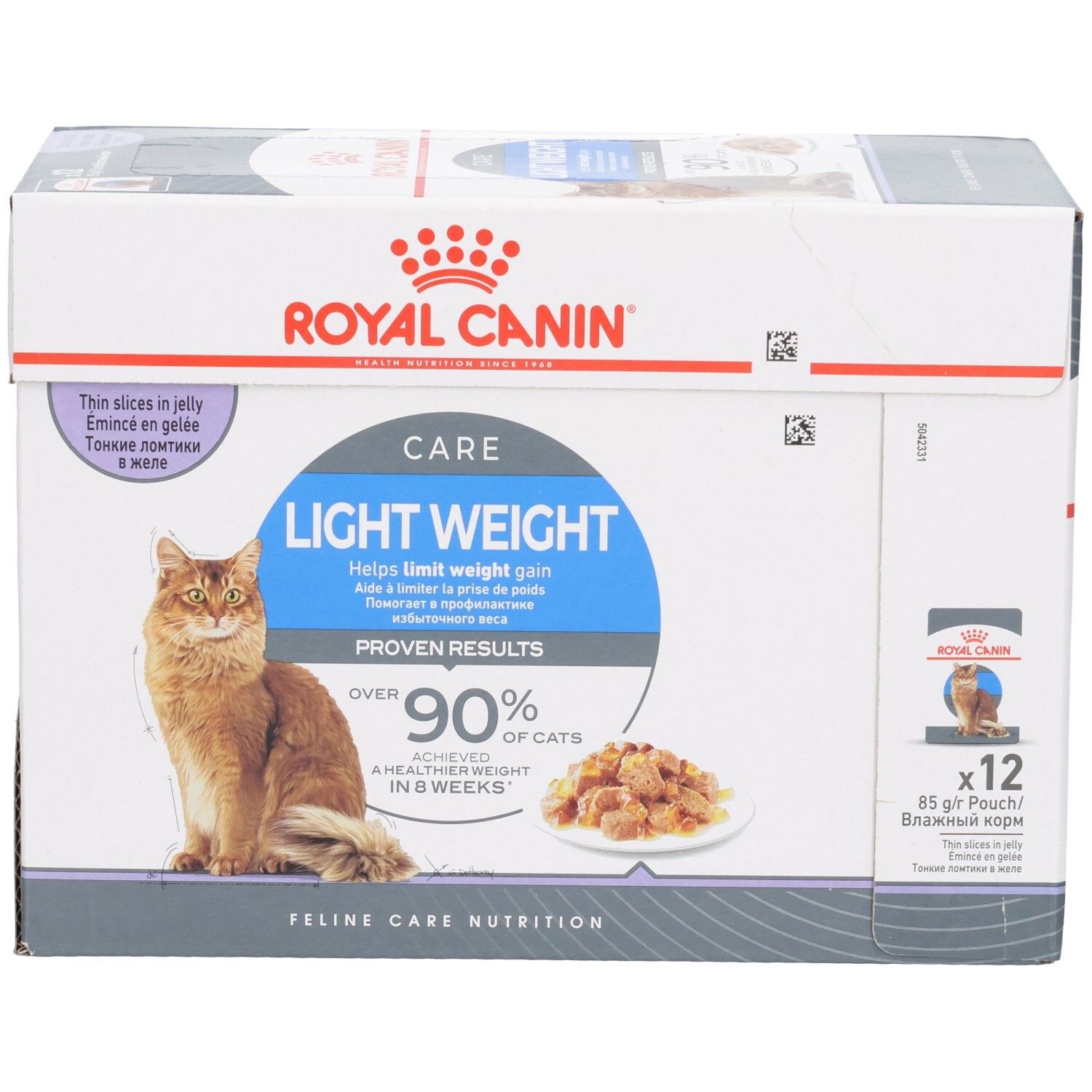 Royal Canin Feline Light Weight Care Multipack : Carton de 12 sachets de nourriture pour chat en gelée.
