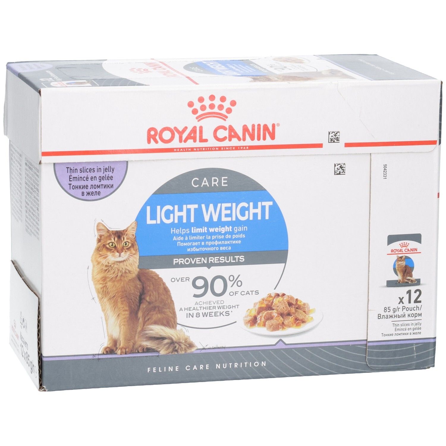 Royal Canin Feline Light Weight Care Multipack : Carton de 12 sachets de nourriture pour chat en gelée.