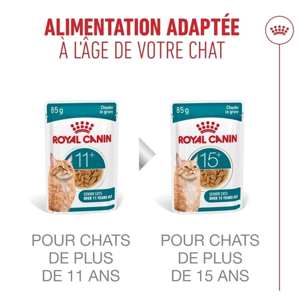 Royal Canin 11+ senior : alimentation pour chats de plus de 11 ans.