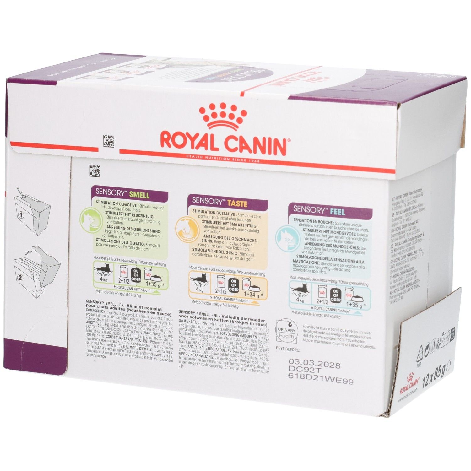 Royal Canin Sensory Multipack: 3 variantes (Smell, Taste, Feel) pour chats.