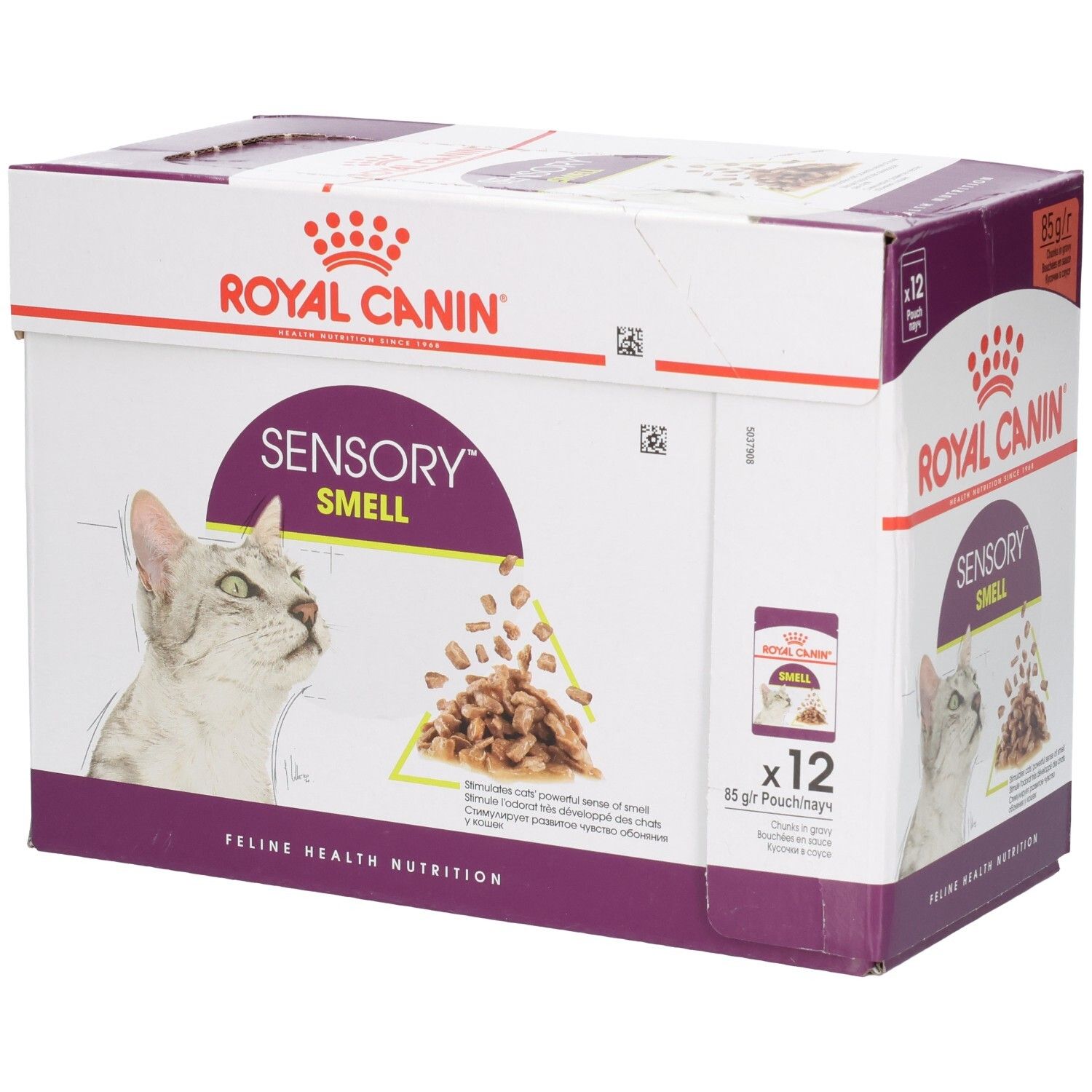 Boîte de 12 sachets Royal Canin Sensory Smell pour chats, 85g chacun.