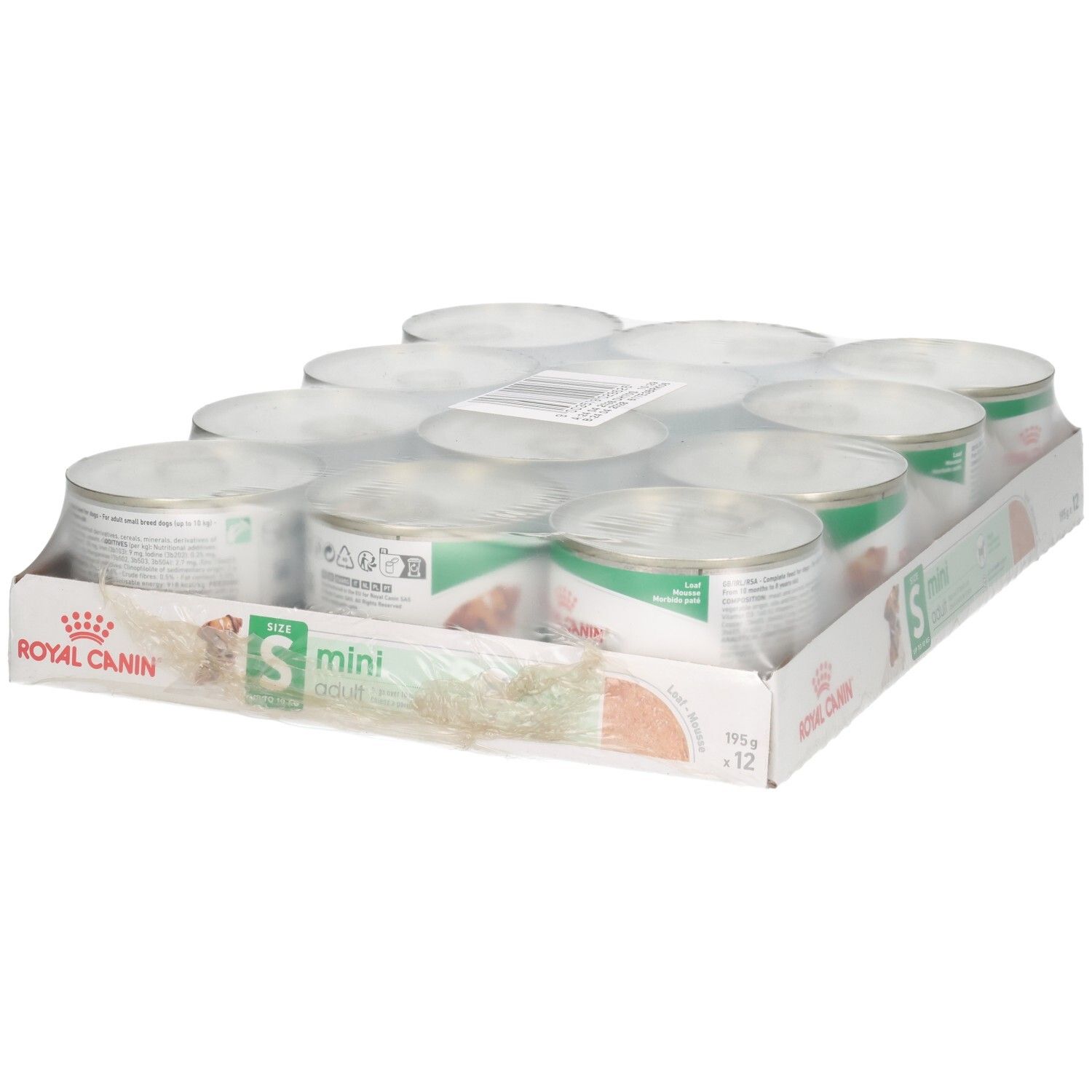 Pack de 12 boîtes Royal Canin SHN MINI ADULT LOAF de 195g.