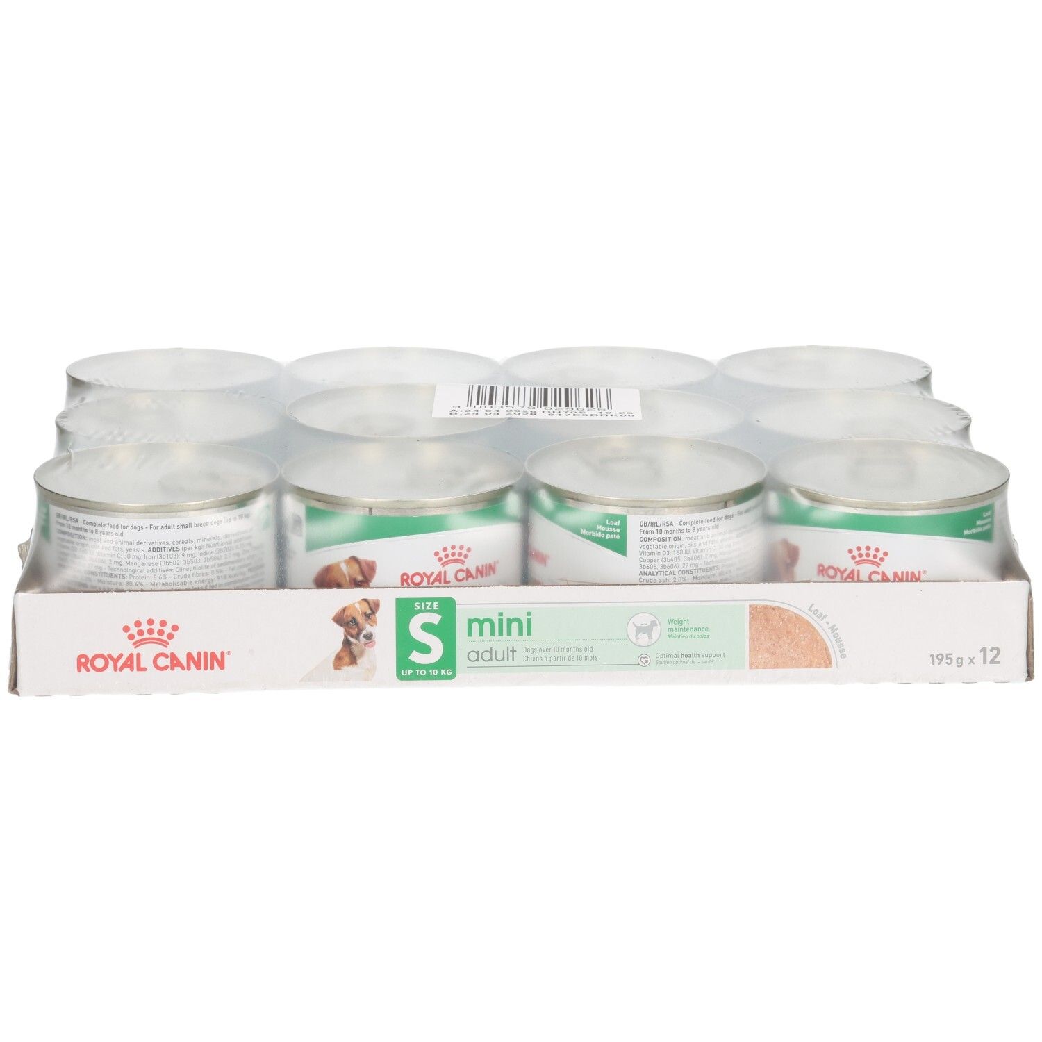 Pack de 12 boîtes Royal Canin SHN MINI ADULT LOAF de 195g.