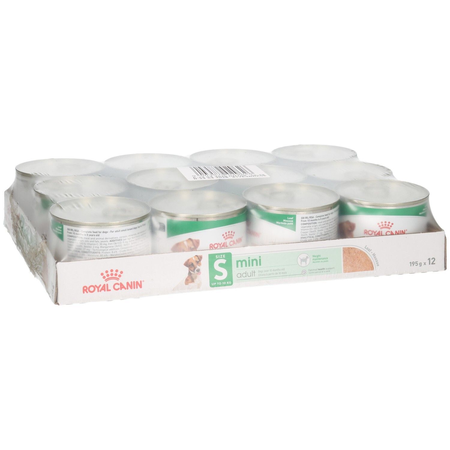 Pack de 12 boîtes Royal Canin SHN MINI ADULT LOAF de 195g.