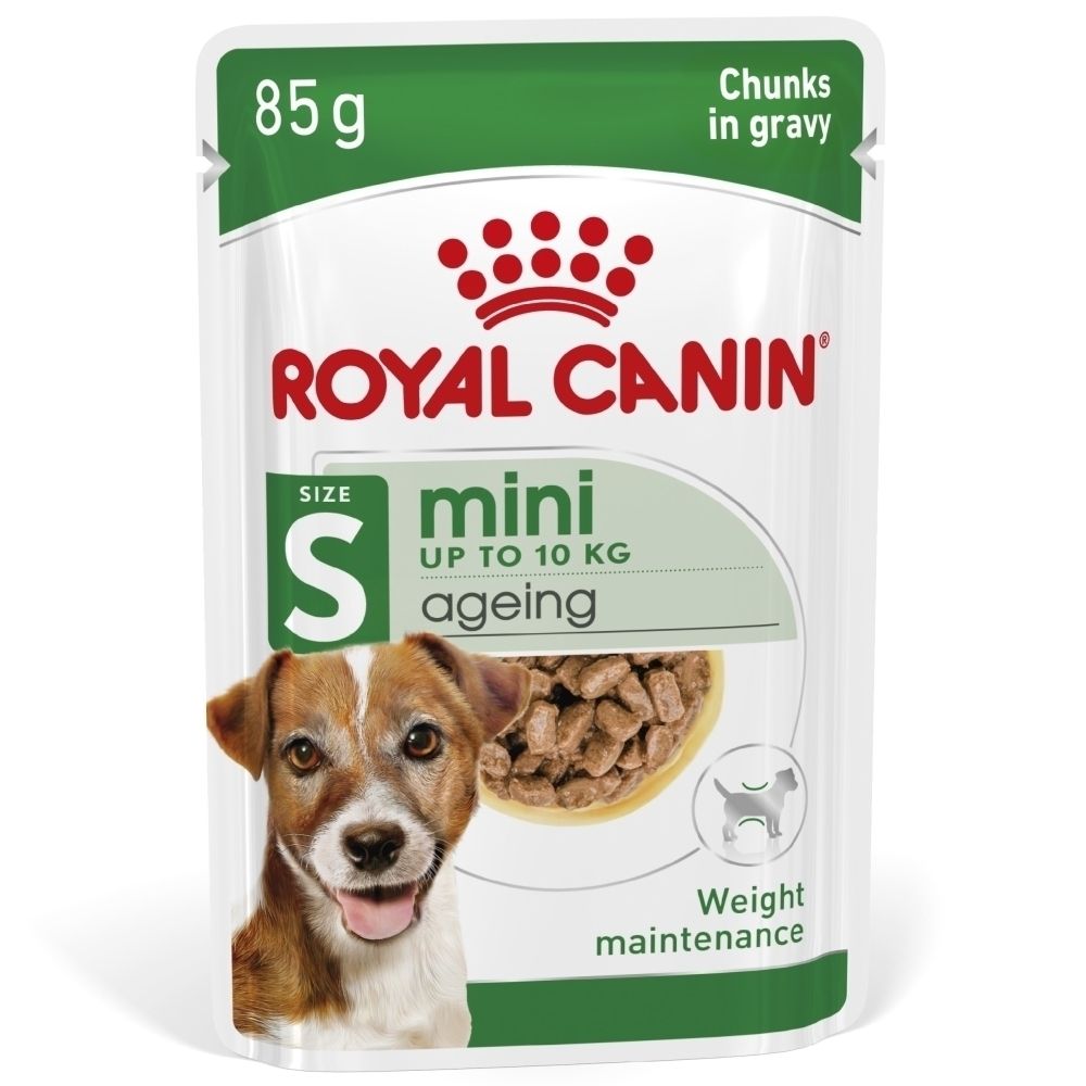 Sachet Royal Canin Mini Ageing 85g avec nourriture pour chien.
