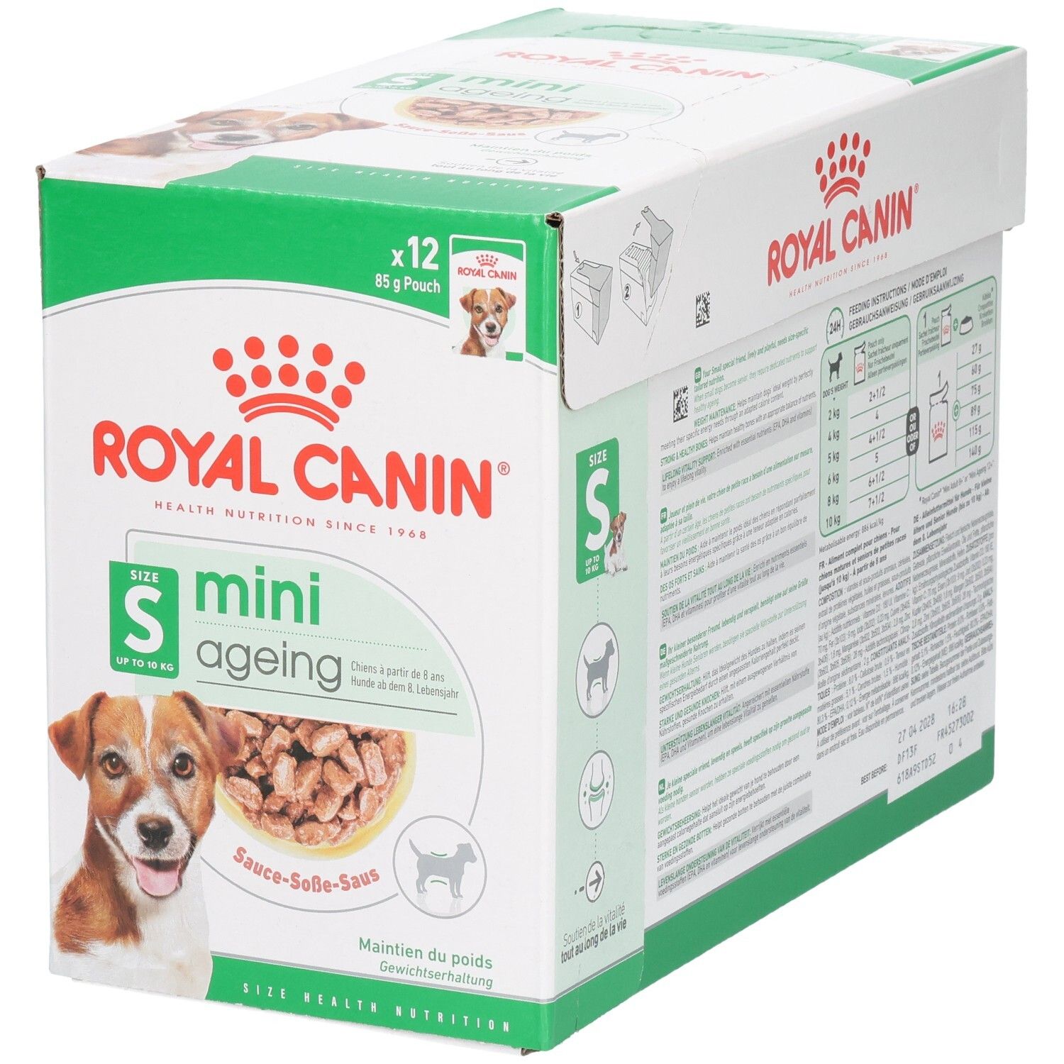 Boîte Royal Canin Mini Ageing 12x85g Pouch avec nourriture pour chien.